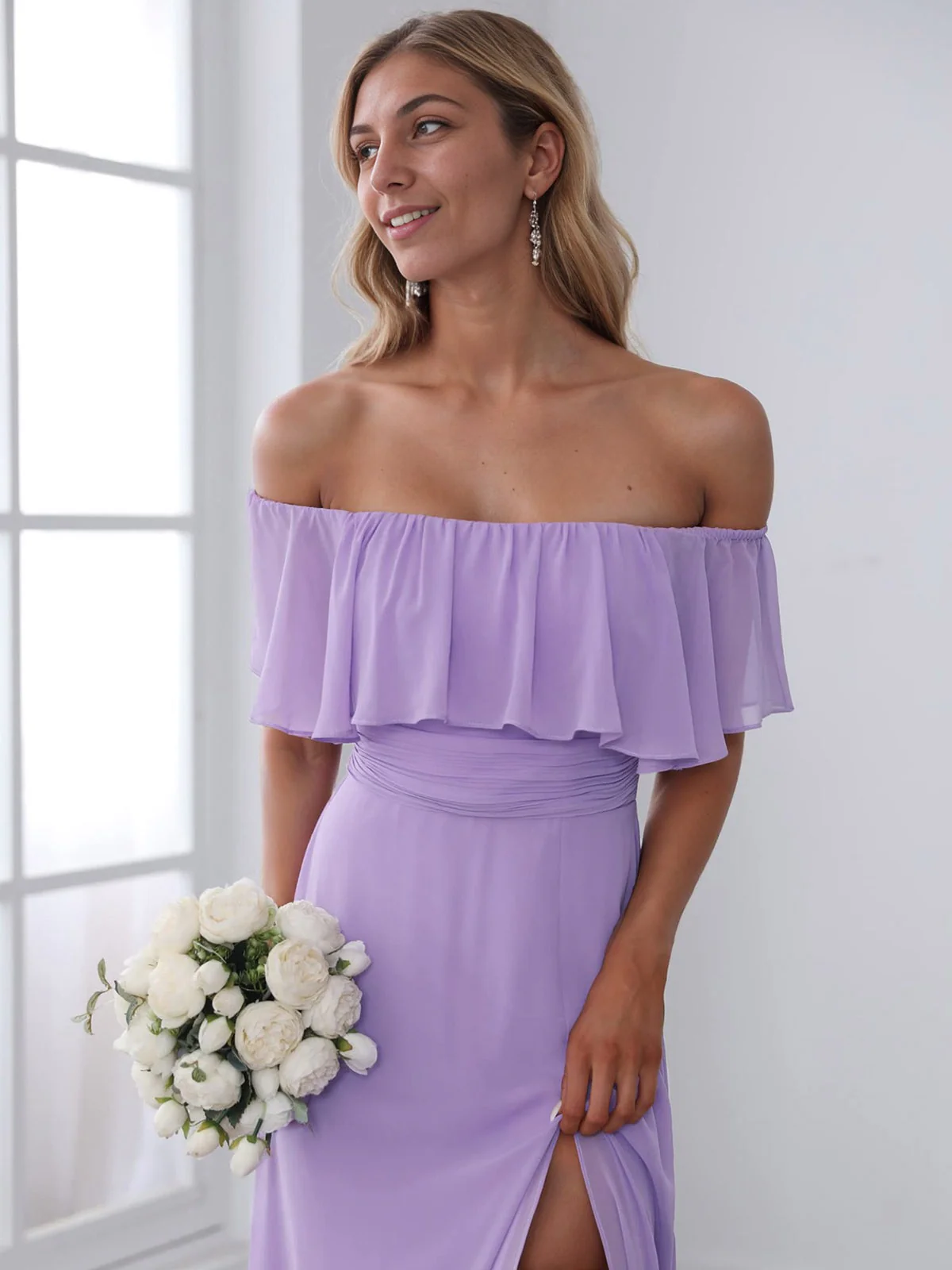 1930s Solid Roll Collar Off Shoulder Slit Dress - Image 11