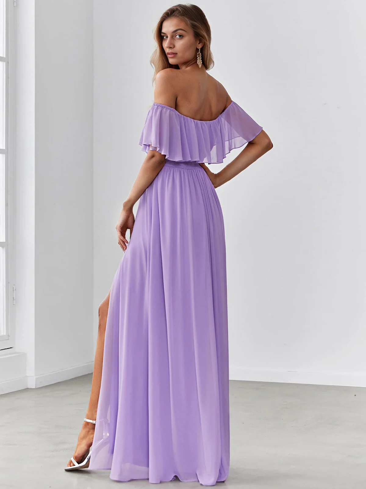 1930s Solid Roll Collar Off Shoulder Slit Dress - Image 12