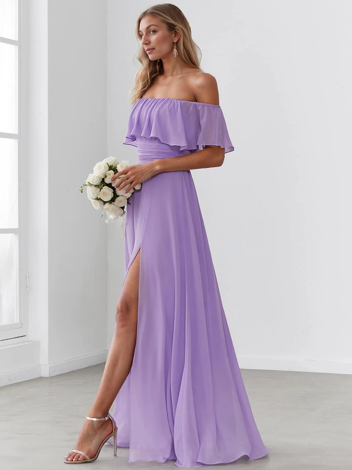 1930s Solid Roll Collar Off Shoulder Slit Dress - Image 15