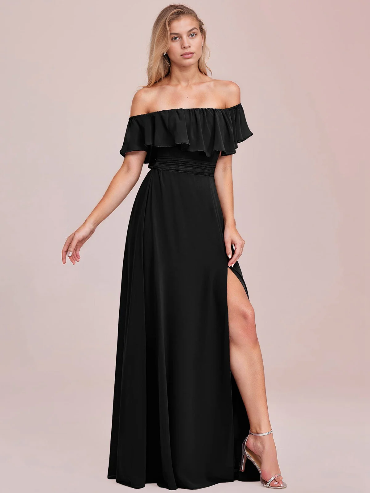 1930s Solid Roll Collar Off Shoulder Slit Dress - Image 2