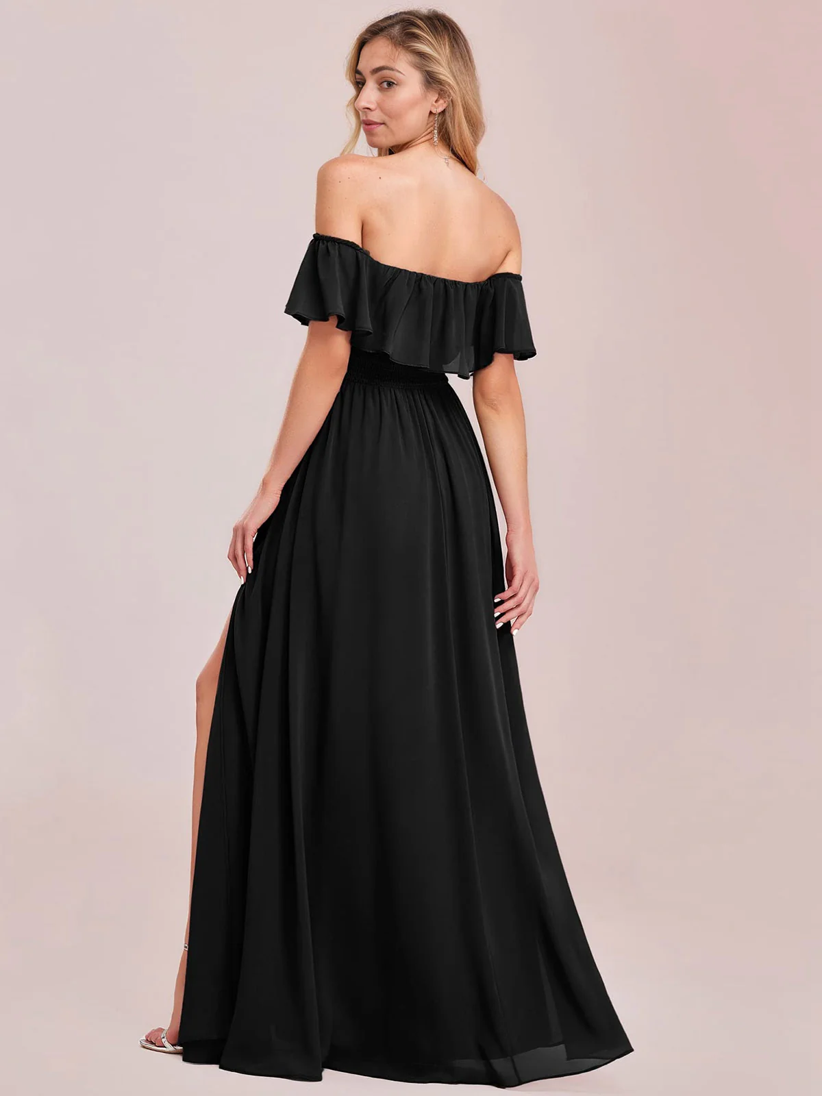 1930s Solid Roll Collar Off Shoulder Slit Dress - Image 4