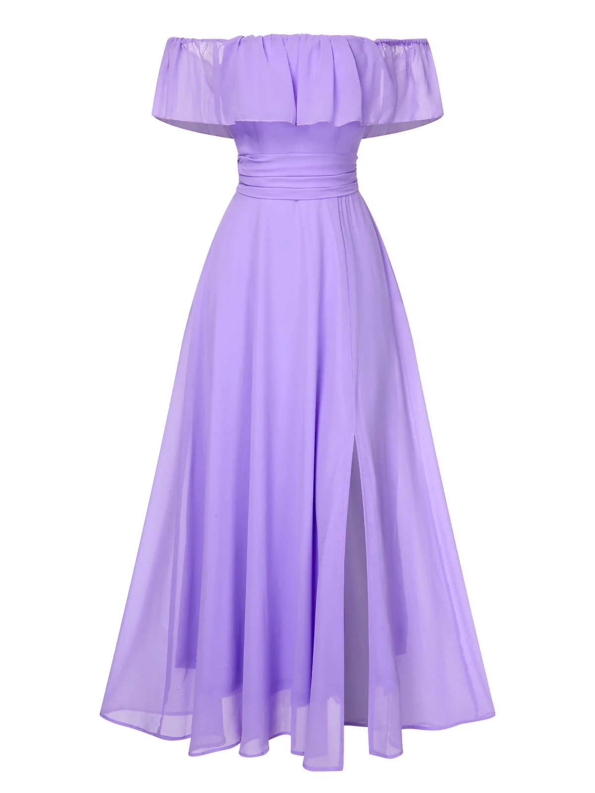 1930s Solid Roll Collar Off Shoulder Slit Dress - Image 5