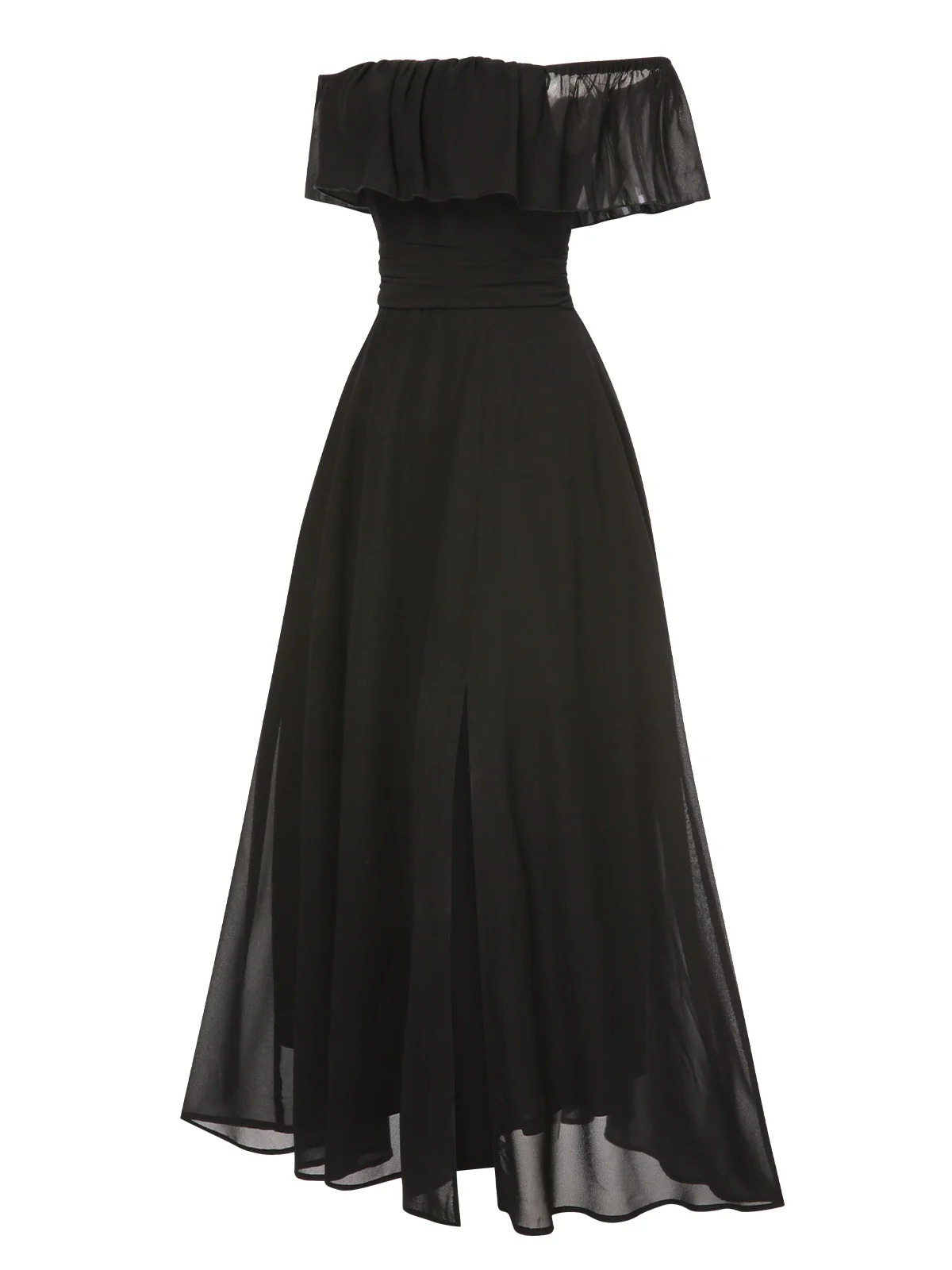 1930s Solid Roll Collar Off Shoulder Slit Dress - Image 6