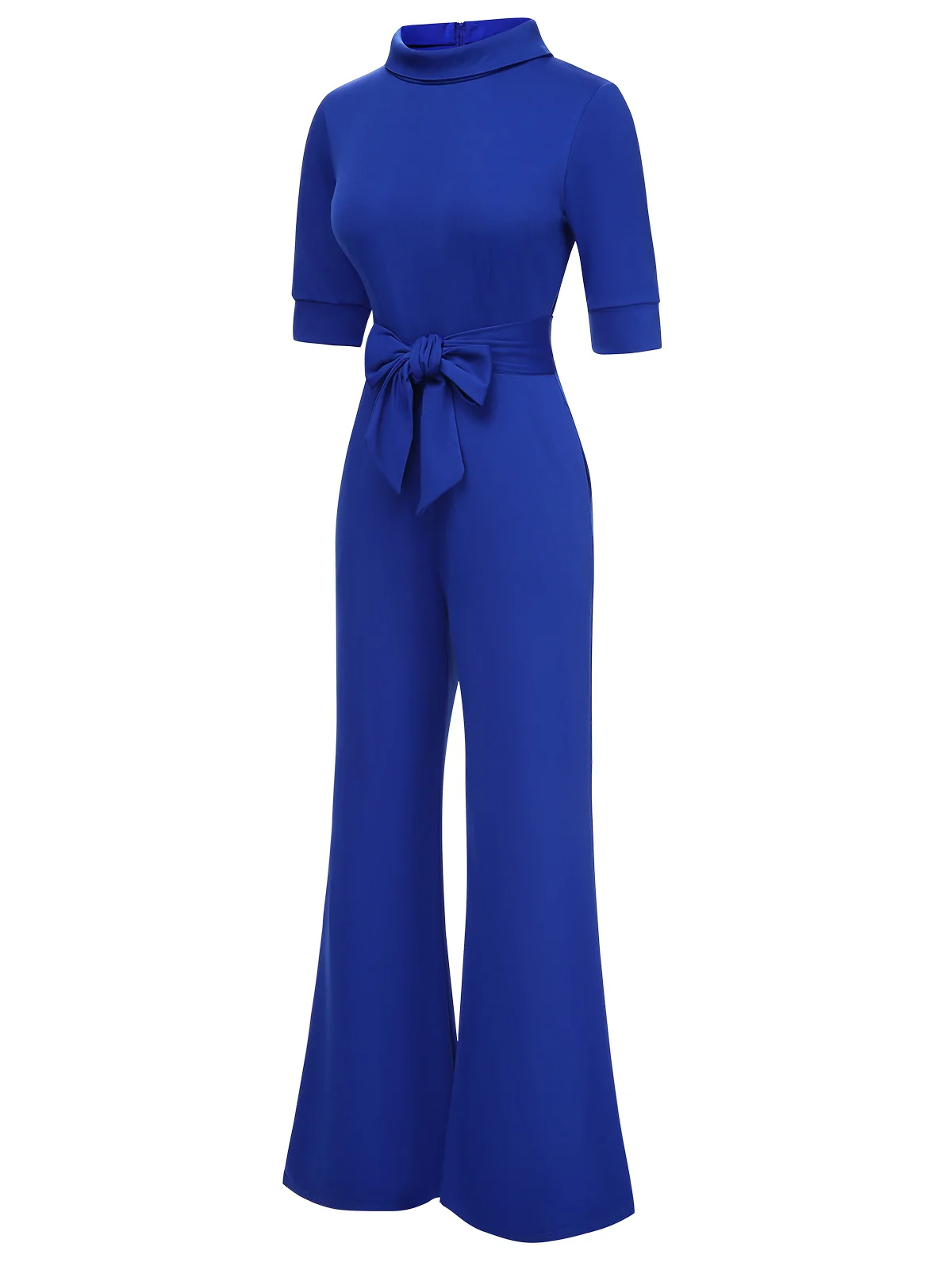1930s Solid Rolled Collar Belted Jumpsuit - Image 10