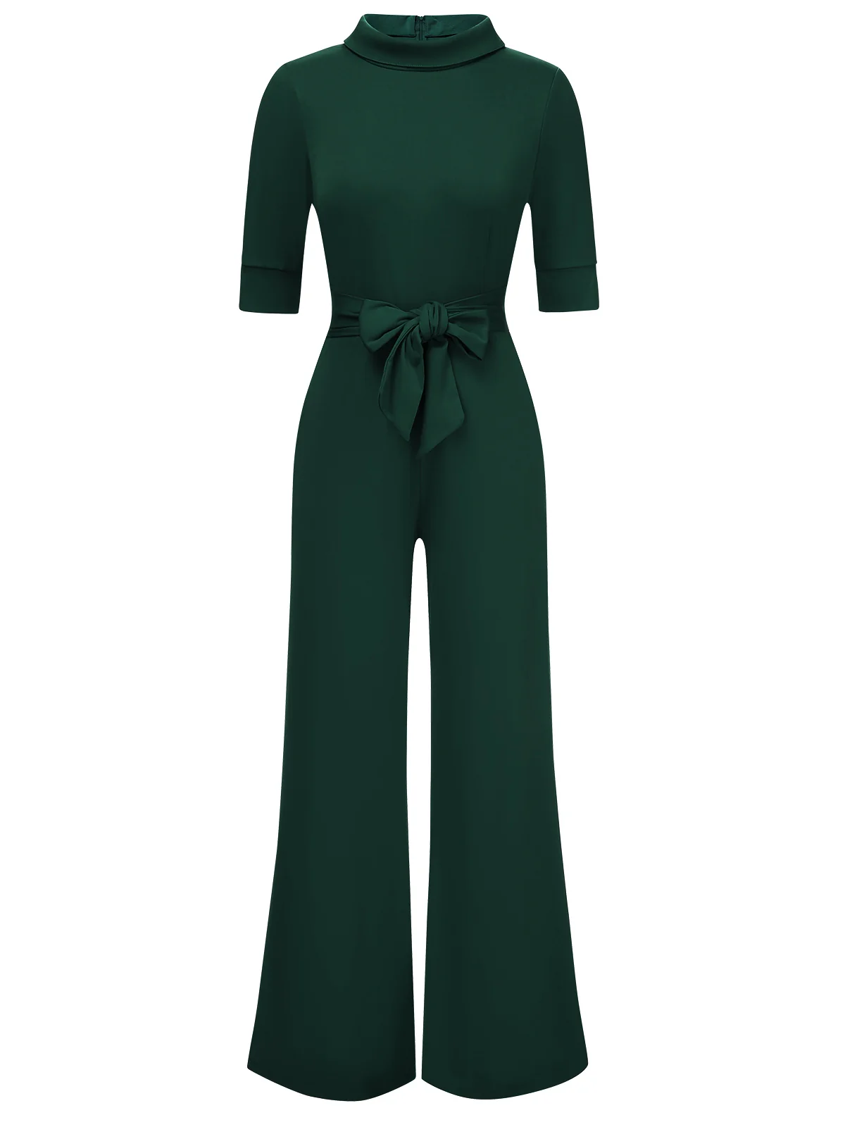1930s Solid Rolled Collar Belted Jumpsuit - Image 5