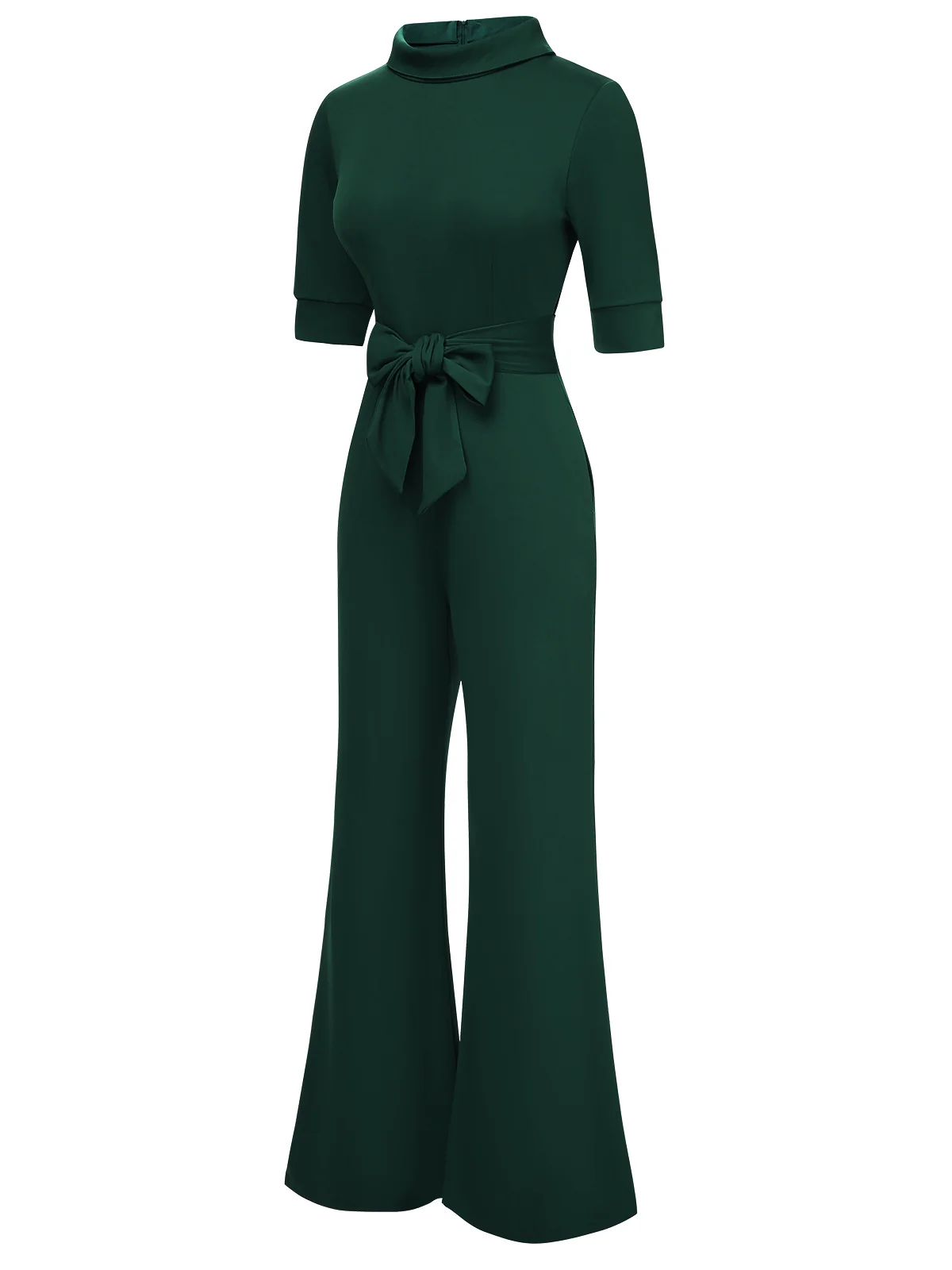 1930s Solid Rolled Collar Belted Jumpsuit - Image 6