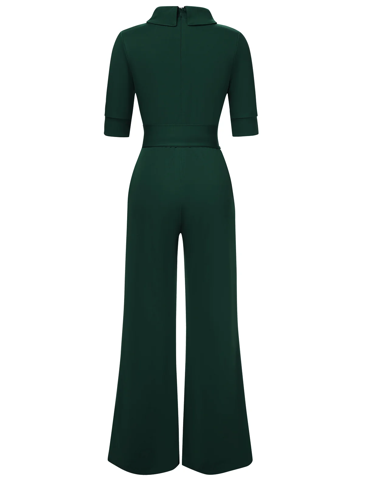 1930s Solid Rolled Collar Belted Jumpsuit - Image 7