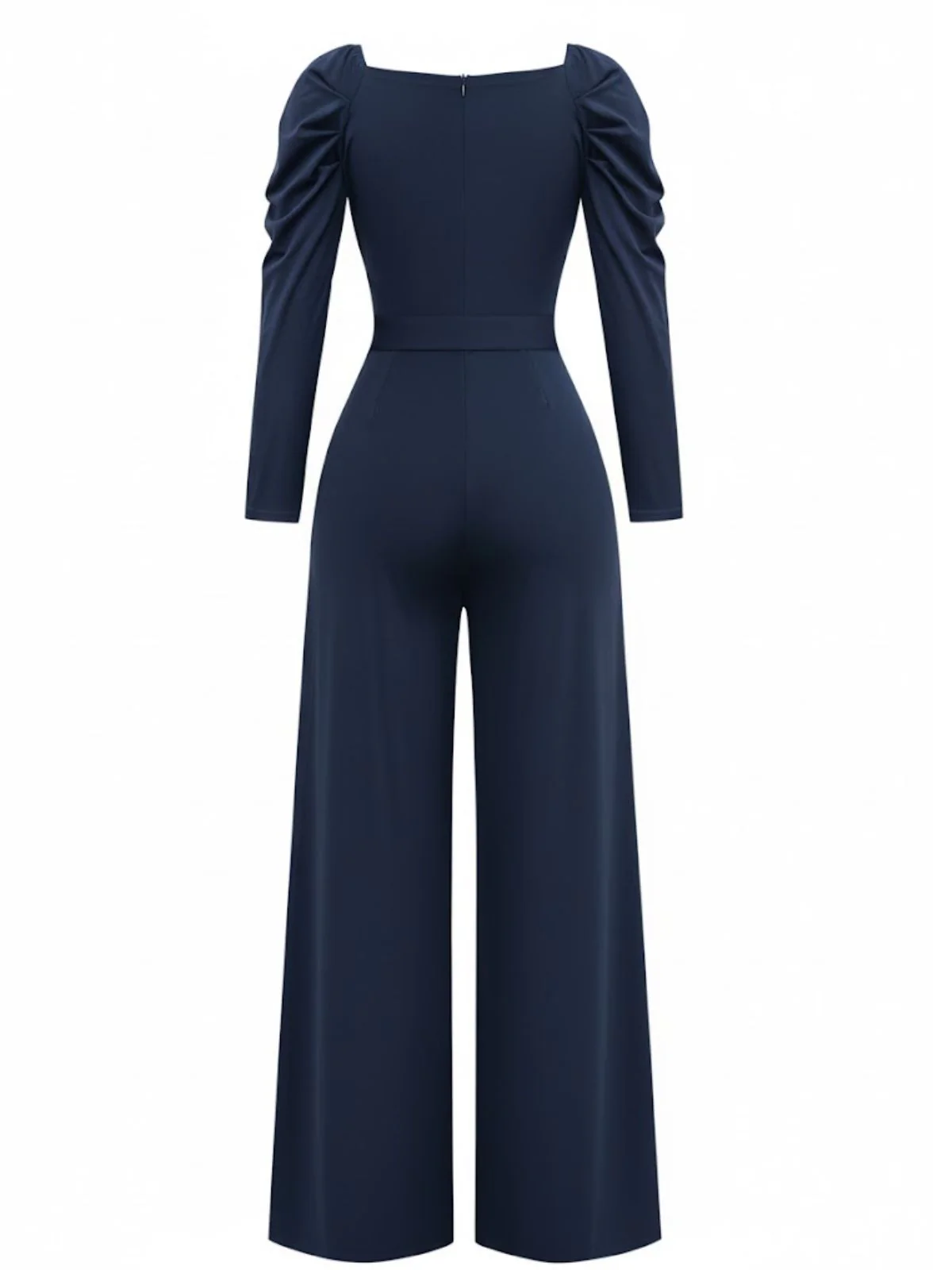 1930s Solid Ruched V-Neck Belted Jumpsuit - Image 11