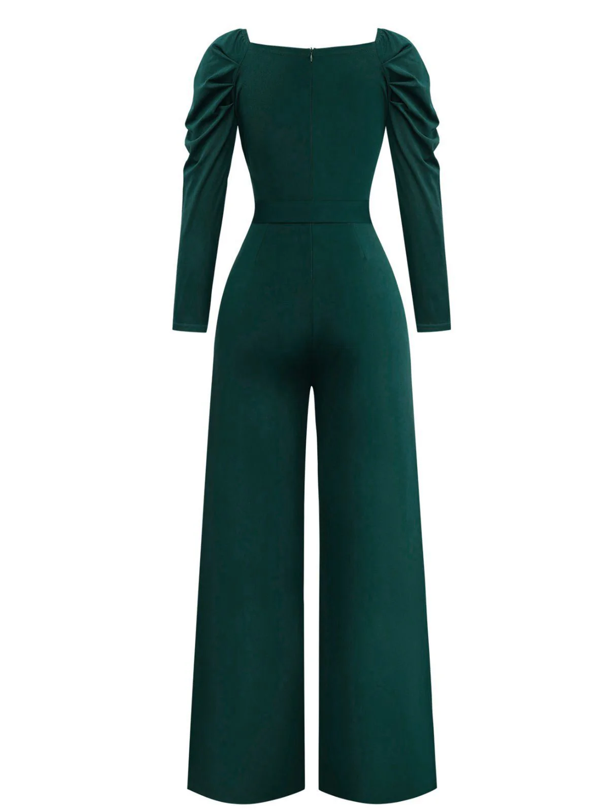 1930s Solid Ruched V-Neck Belted Jumpsuit - Image 3
