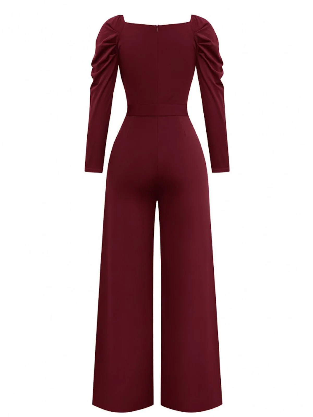 1930s Solid Ruched V-Neck Belted Jumpsuit - Image 9