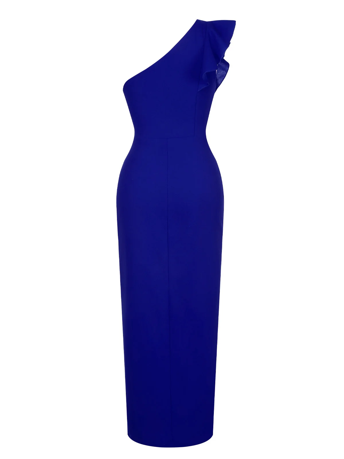 1930s Solid Ruffle One-Shoulder Slit Dress - Image 18