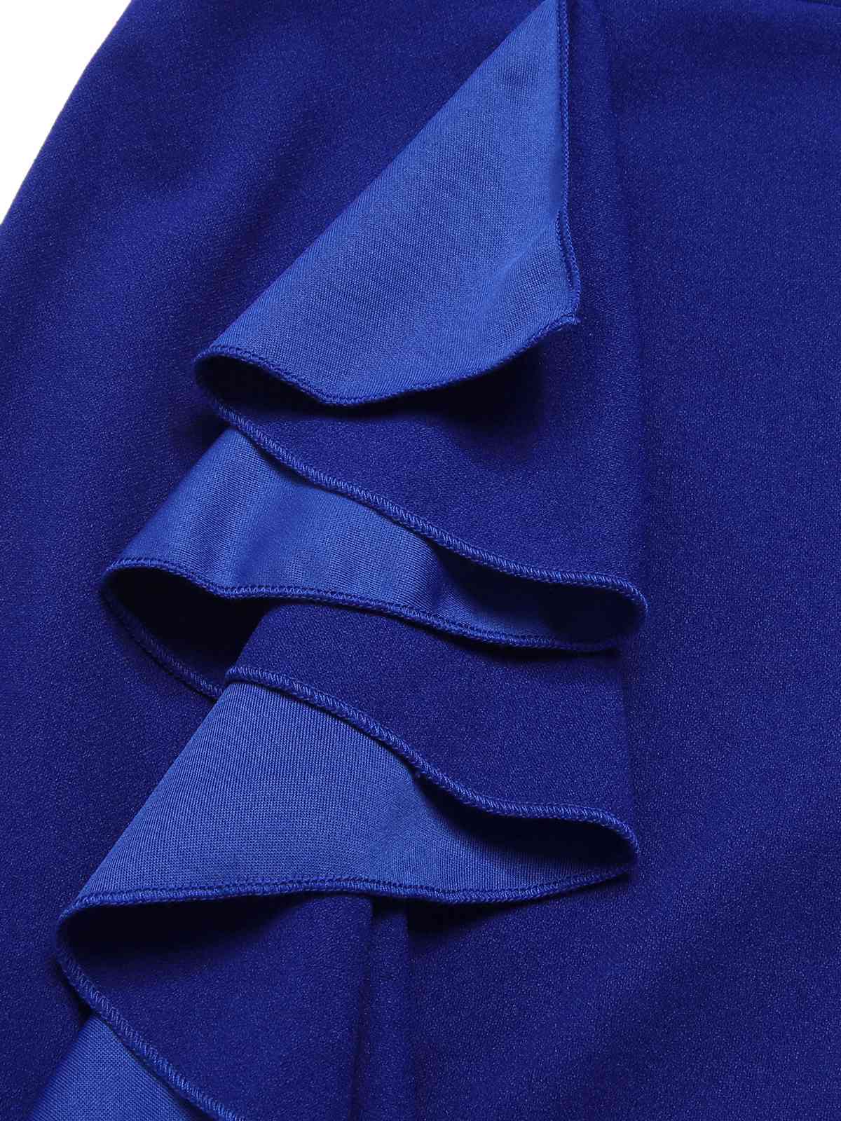 1930s Solid Ruffle One-Shoulder Slit Dress - Image 19