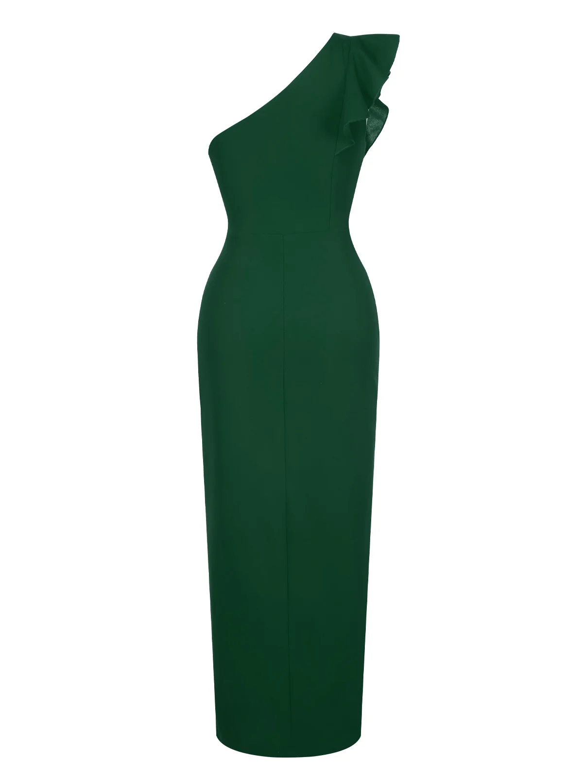 1930s Solid Ruffle One-Shoulder Slit Dress - Image 8