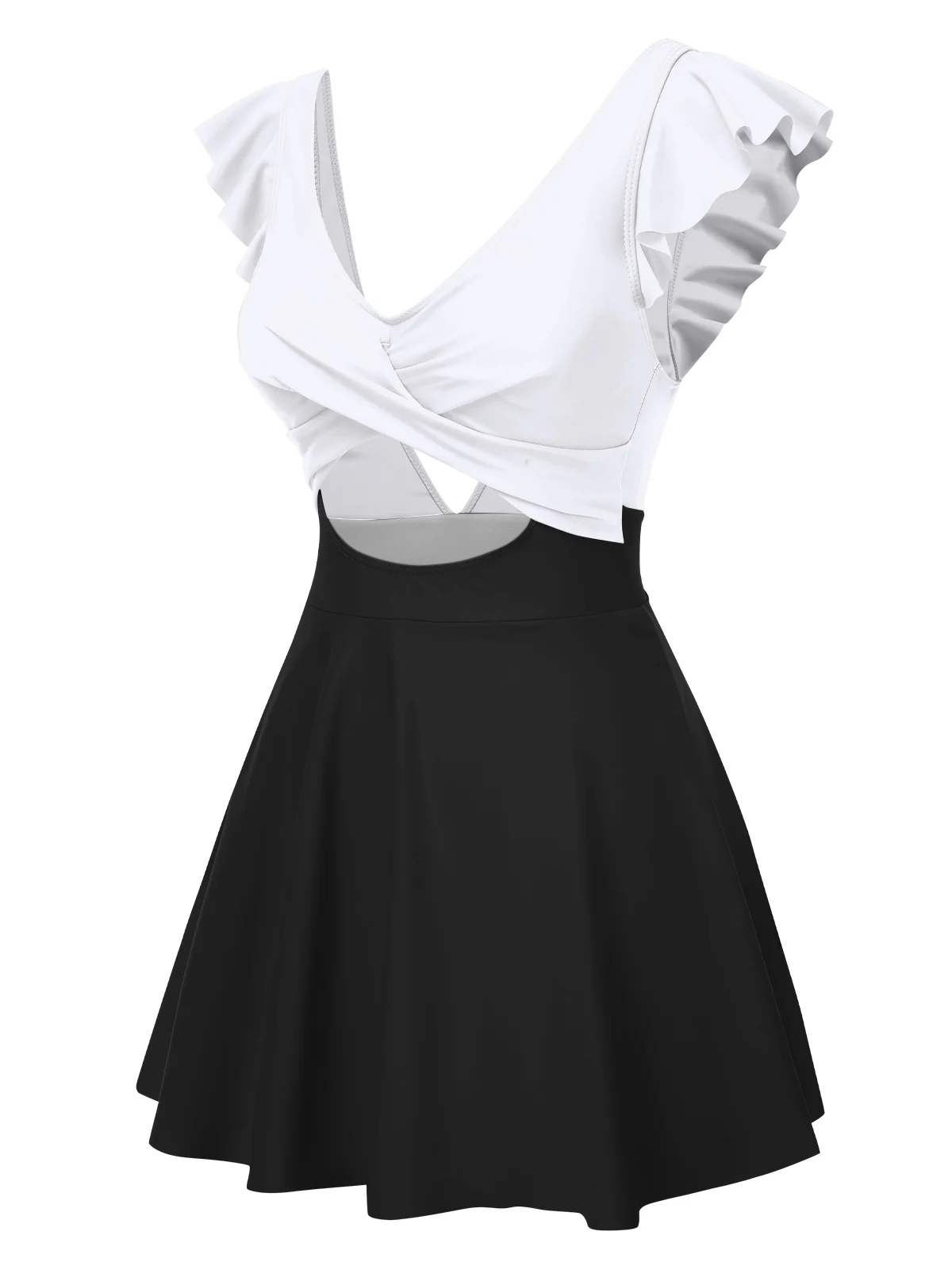 1930s Solid Ruffles Cut-Out Patchwork Swimdress - Image 2