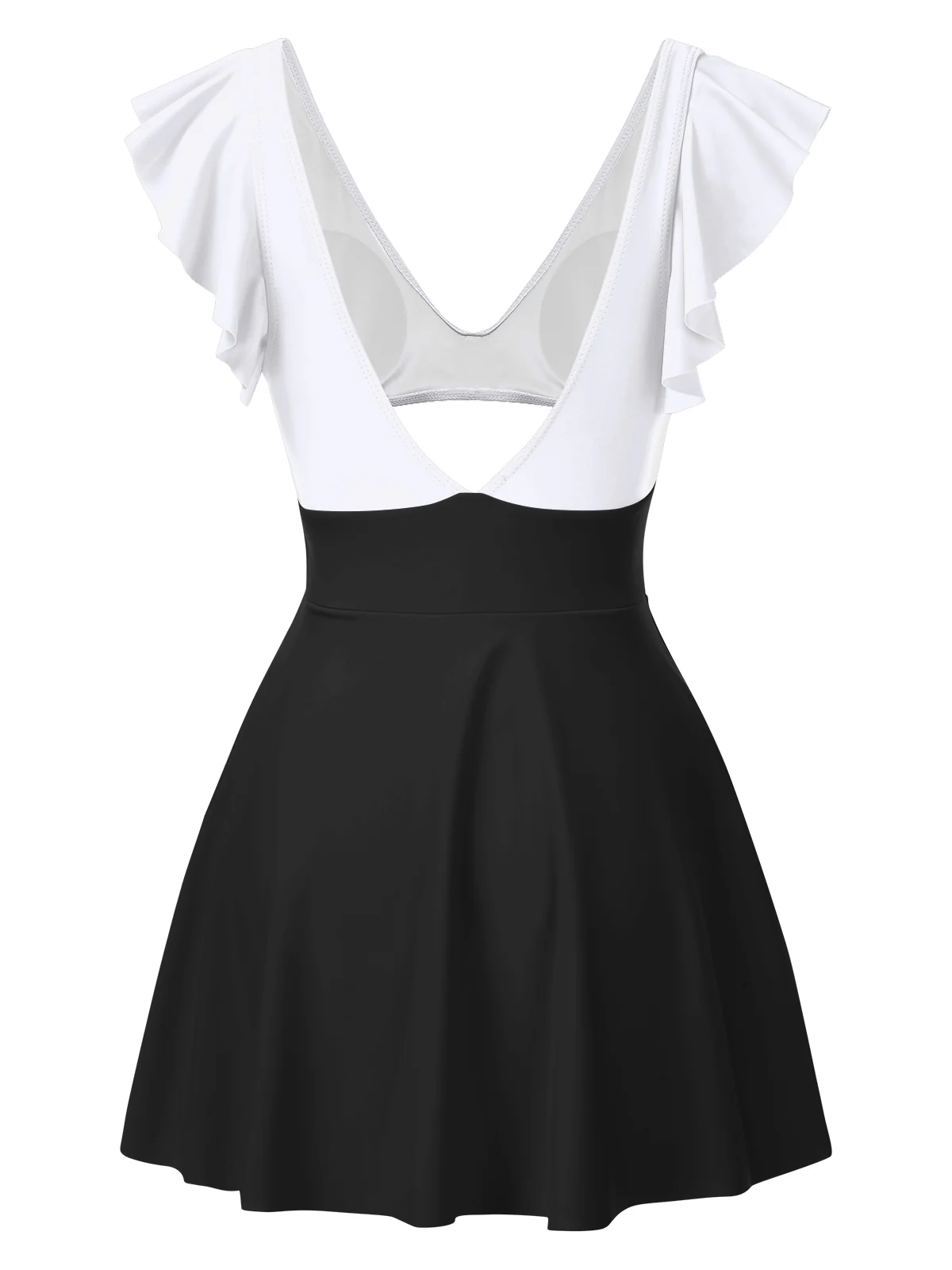 1930s Solid Ruffles Cut-Out Patchwork Swimdress - Image 3