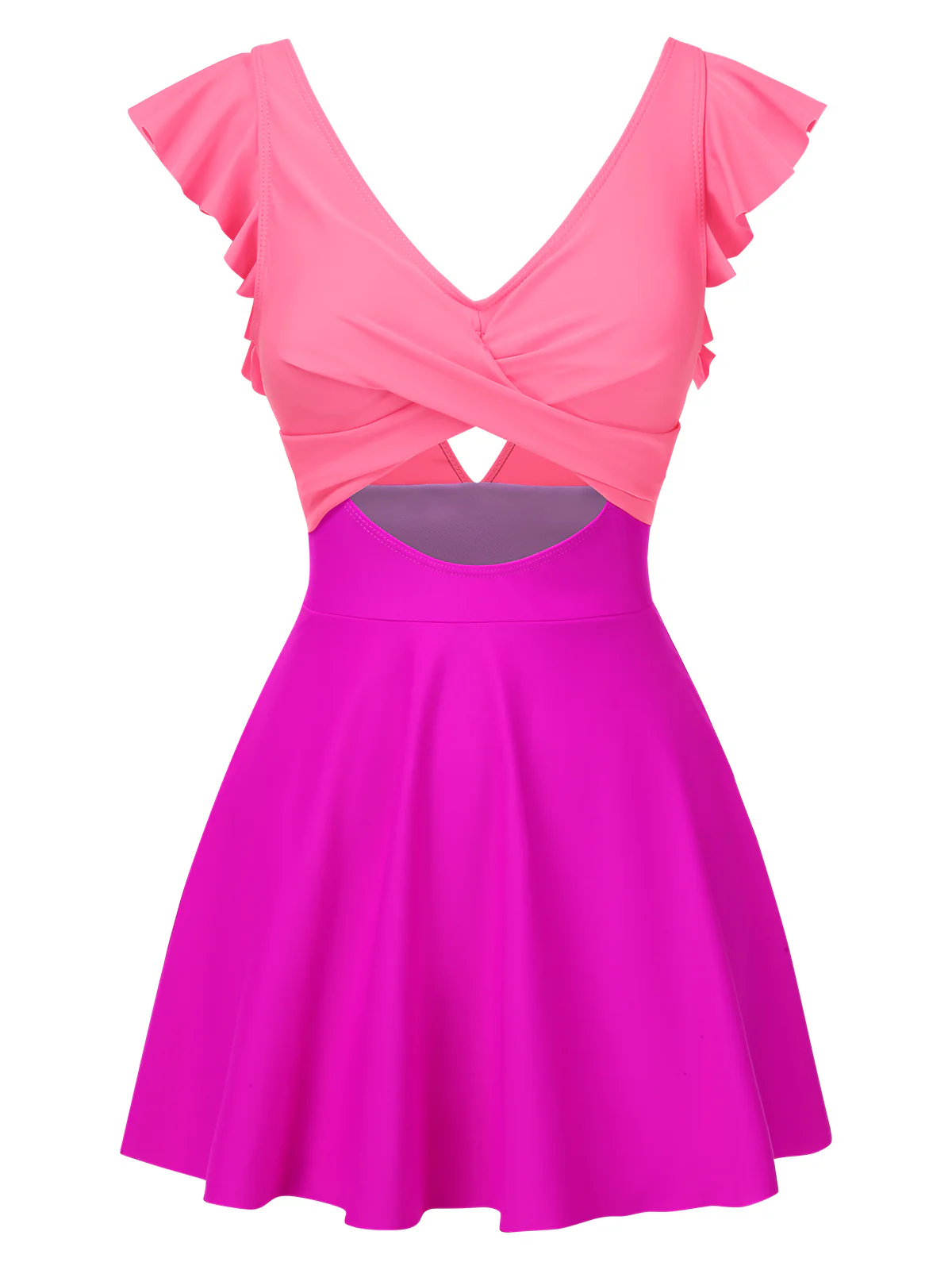 1930s Solid Ruffles Cut-Out Patchwork Swimdress - Image 4