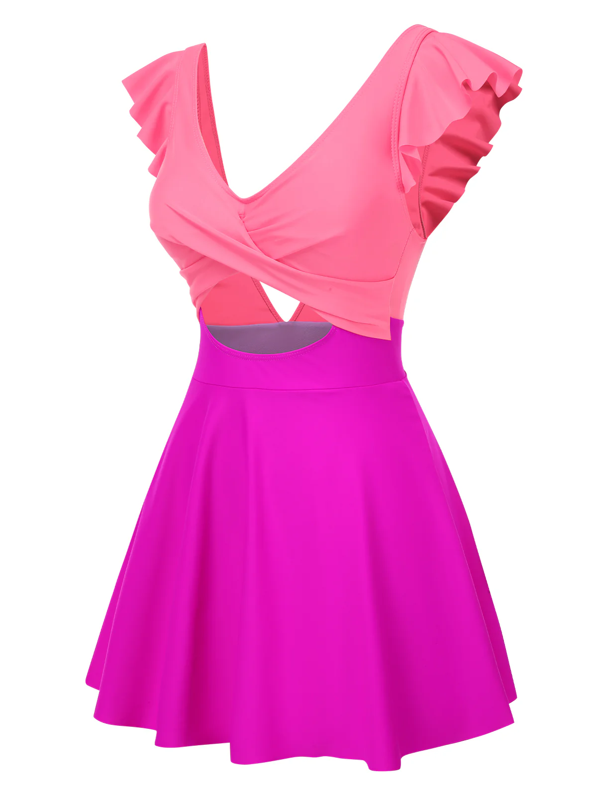 1930s Solid Ruffles Cut-Out Patchwork Swimdress - Image 5