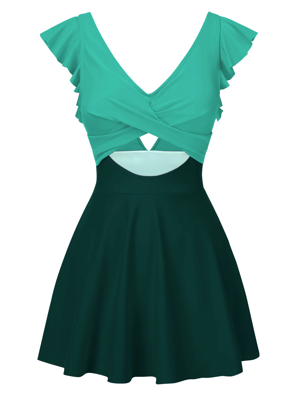 1930s Solid Ruffles Cut-Out Patchwork Swimdress - Image 7
