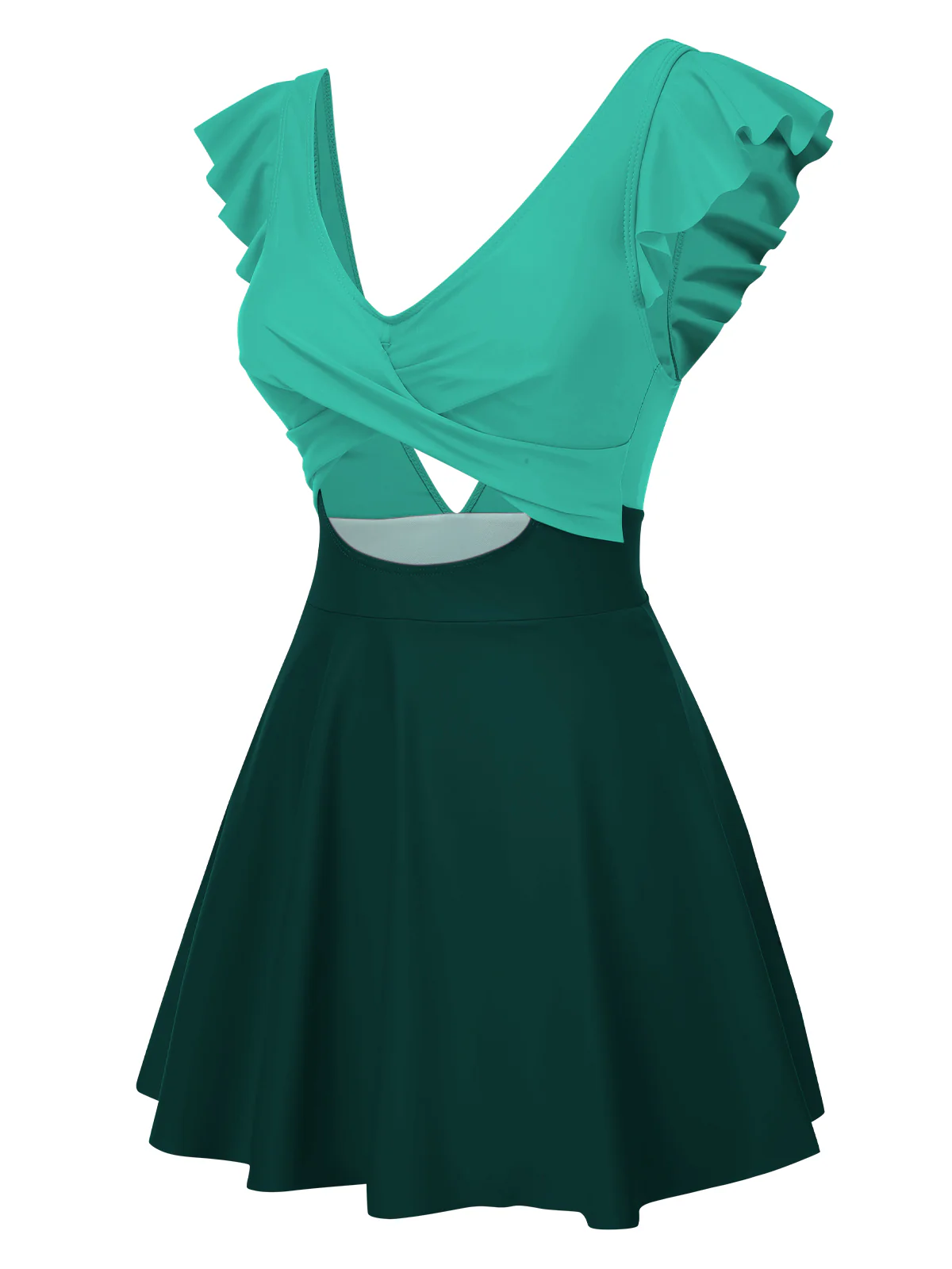1930s Solid Ruffles Cut-Out Patchwork Swimdress - Image 8