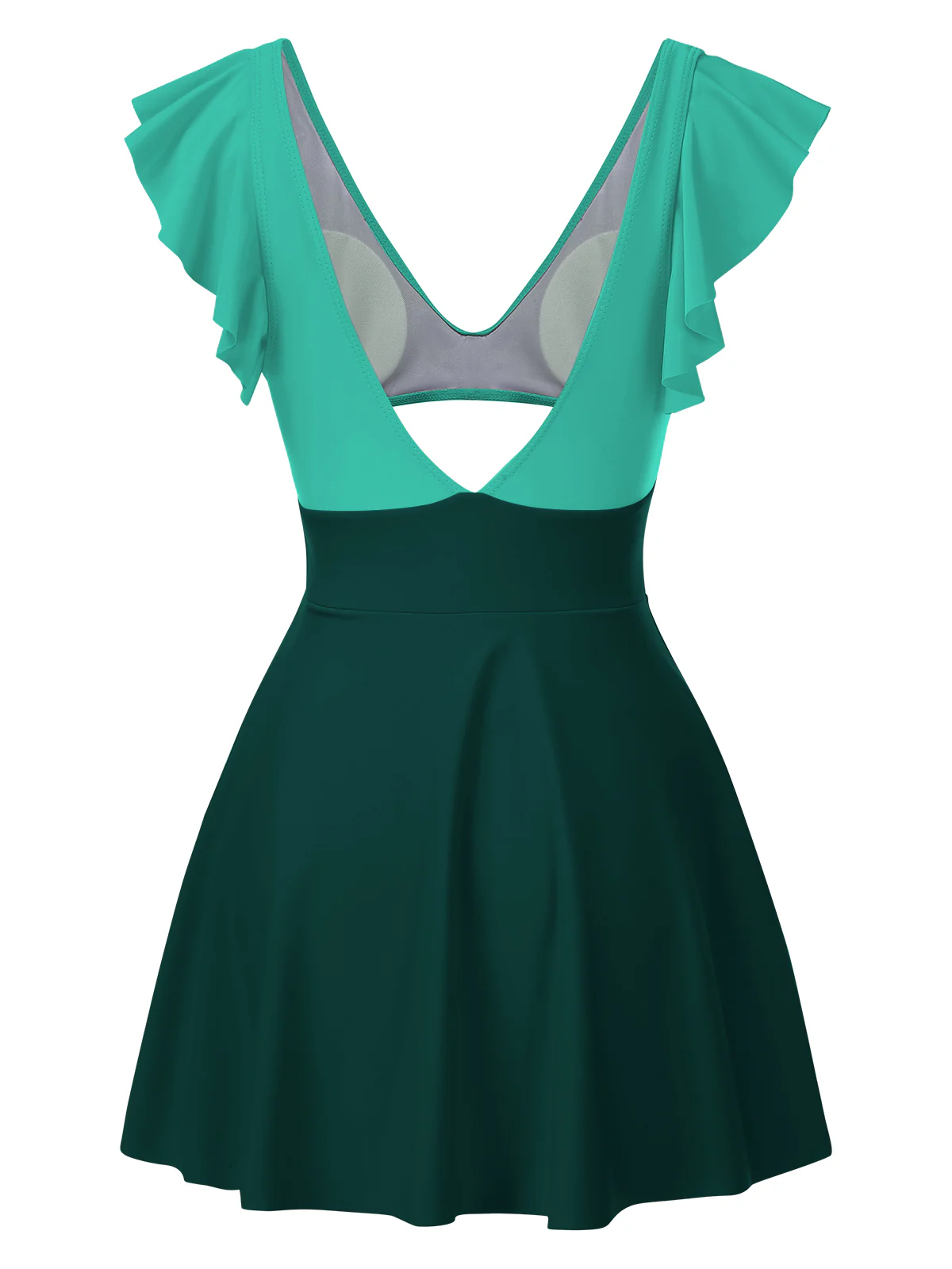1930s Solid Ruffles Cut-Out Patchwork Swimdress - Image 9