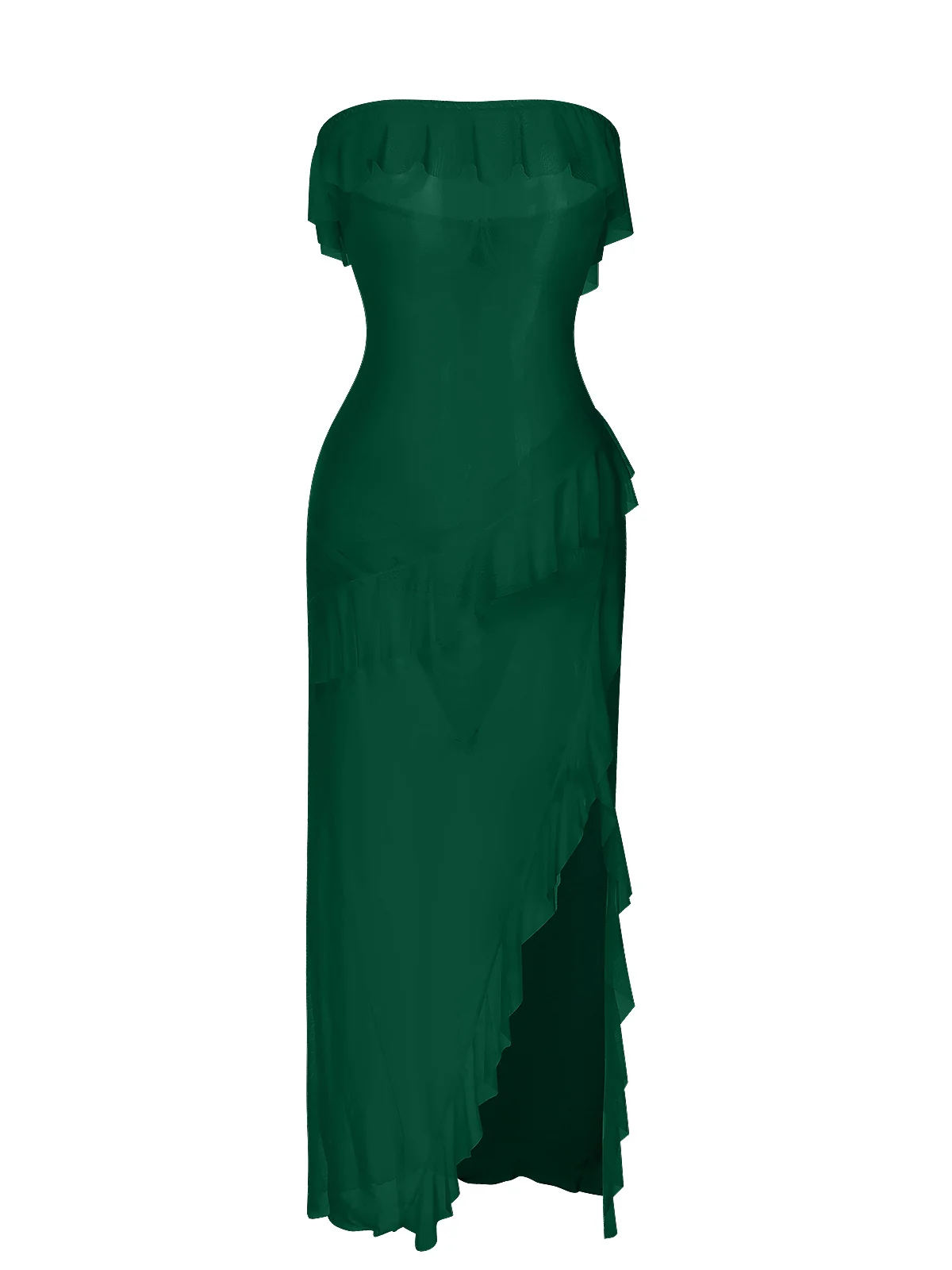 1930s Solid Ruffles Oblique Hem Bandeau Nightgown - Image 10