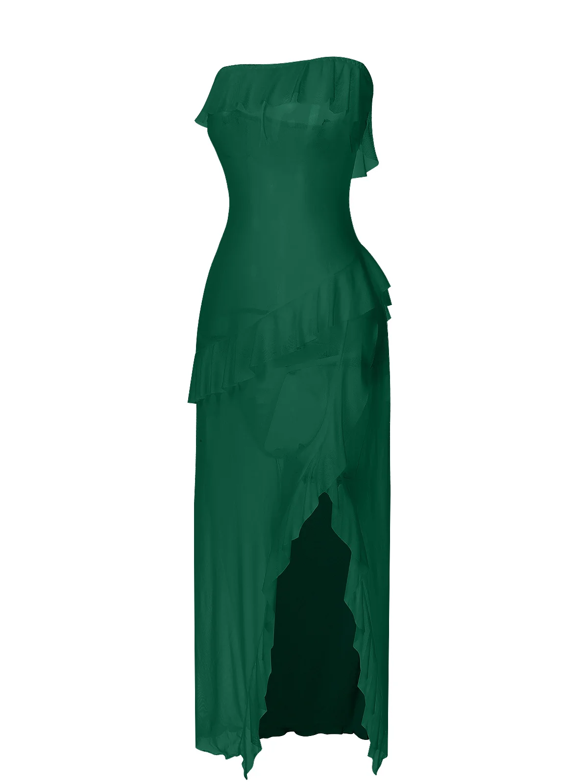 1930s Solid Ruffles Oblique Hem Bandeau Nightgown - Image 11