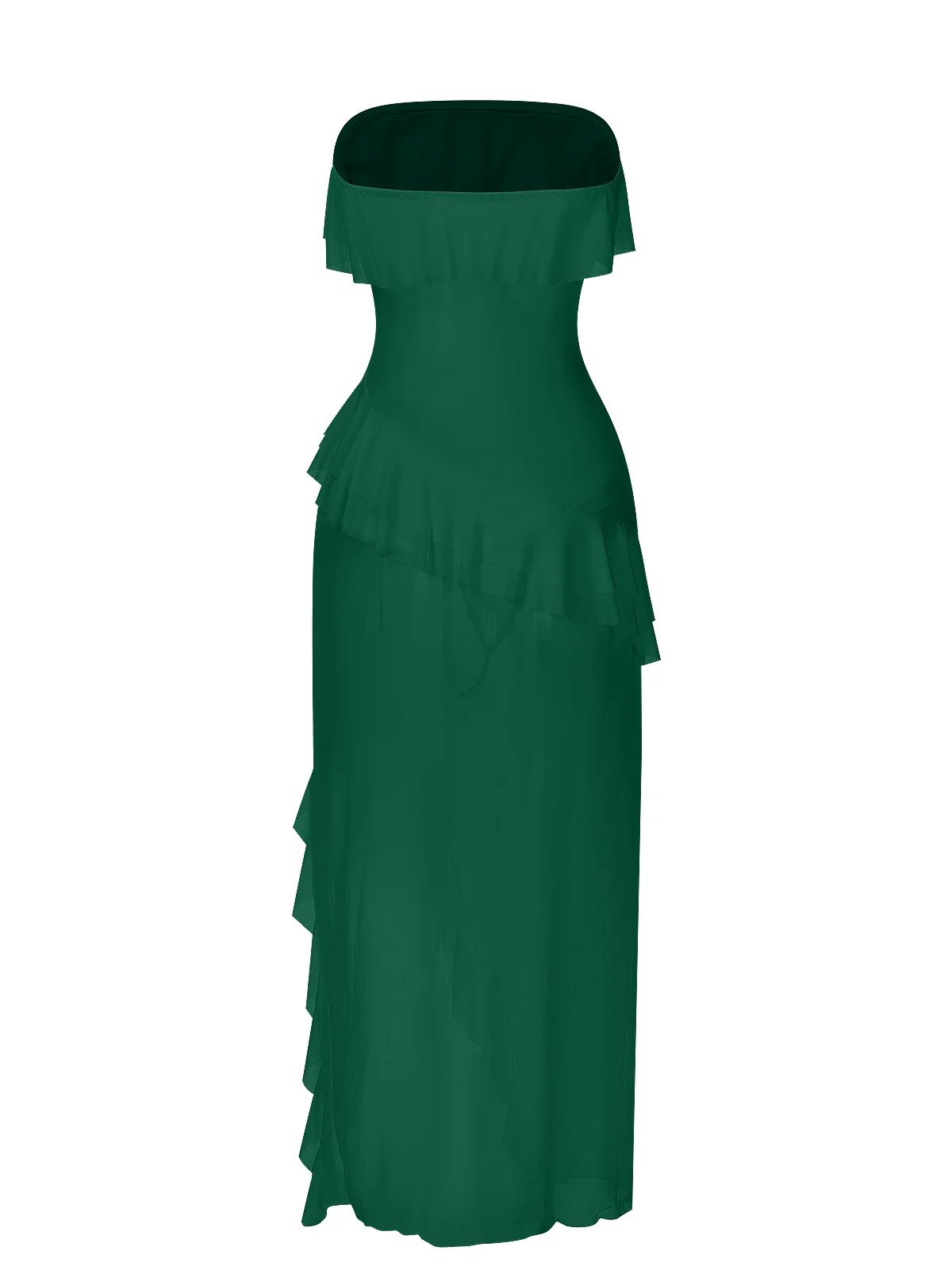 1930s Solid Ruffles Oblique Hem Bandeau Nightgown - Image 12
