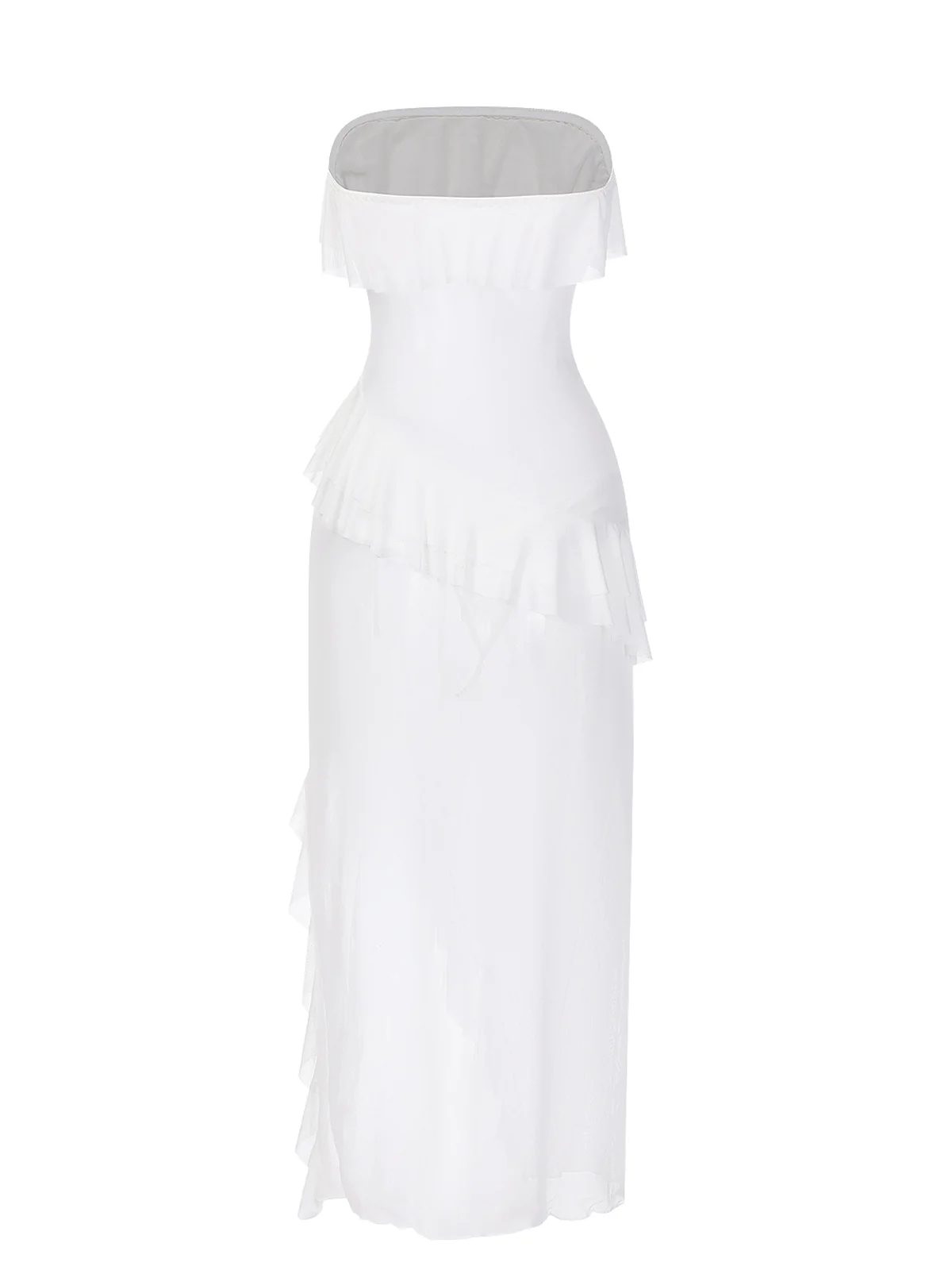 1930s Solid Ruffles Oblique Hem Bandeau Nightgown - Image 3