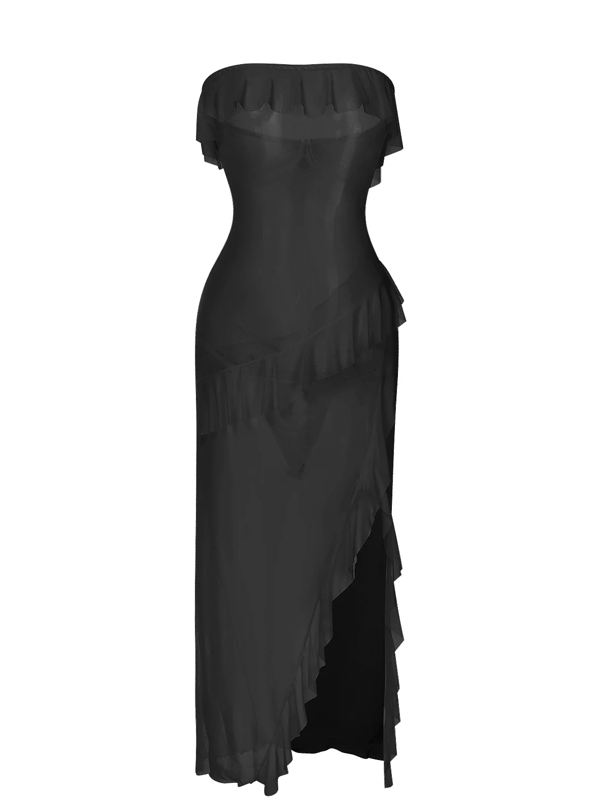 1930s Solid Ruffles Oblique Hem Bandeau Nightgown - Image 4