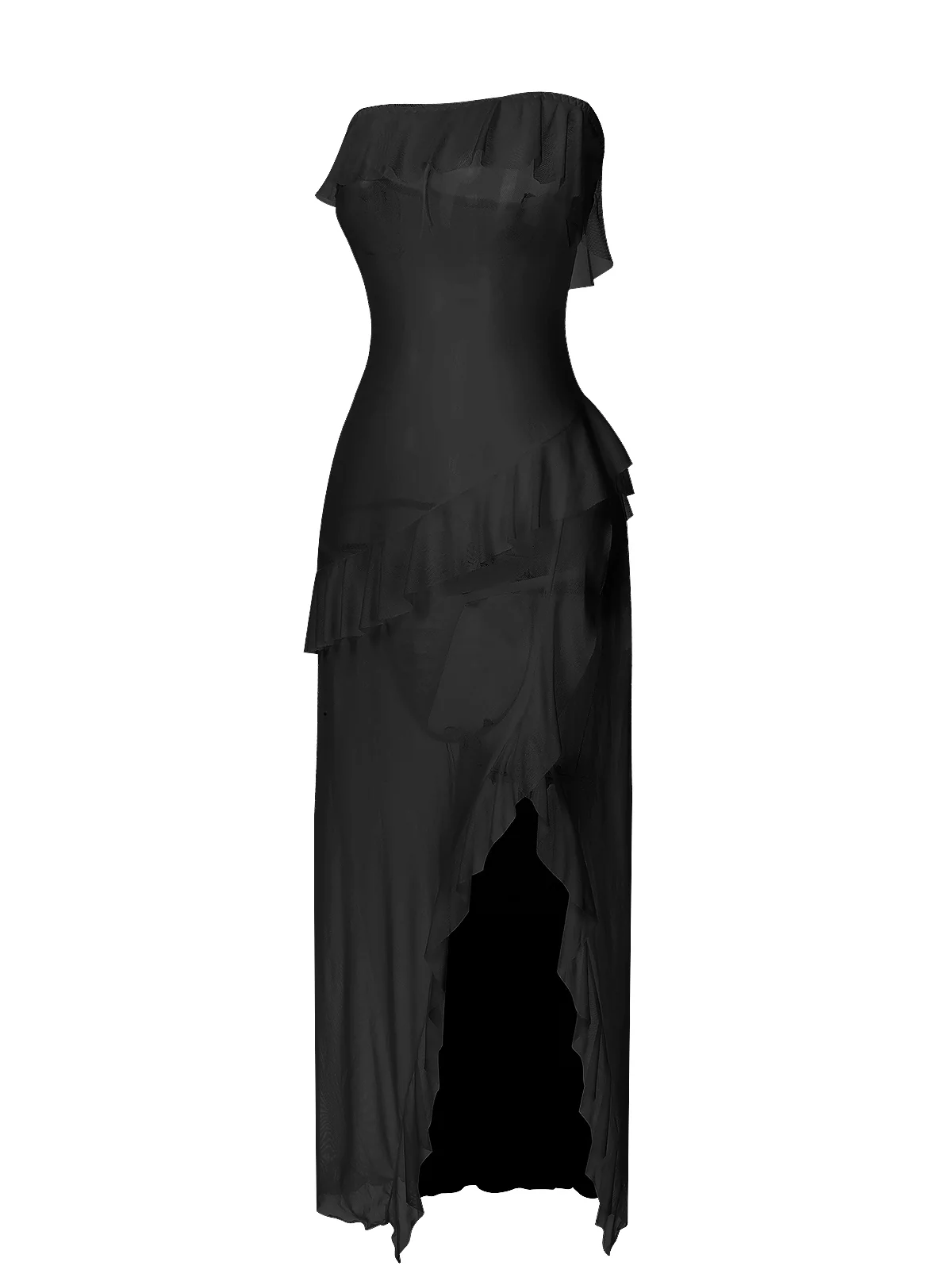 1930s Solid Ruffles Oblique Hem Bandeau Nightgown - Image 5