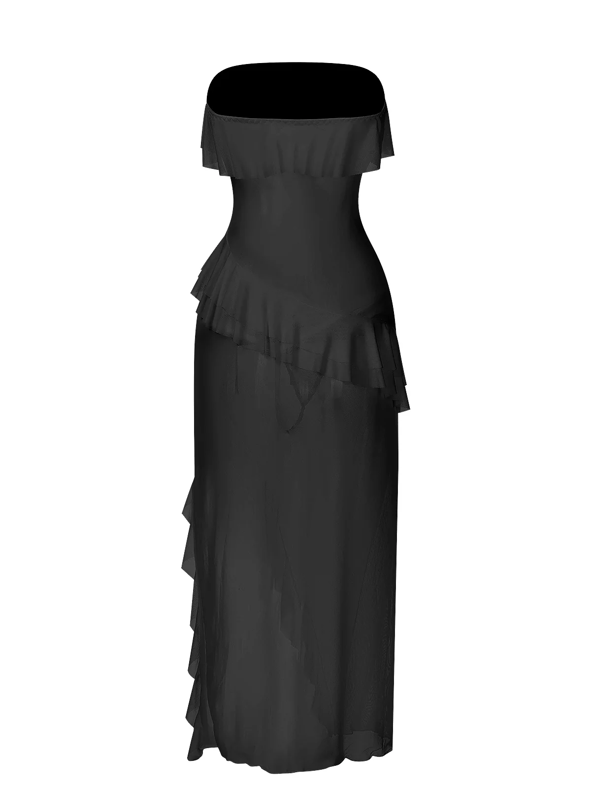1930s Solid Ruffles Oblique Hem Bandeau Nightgown - Image 6