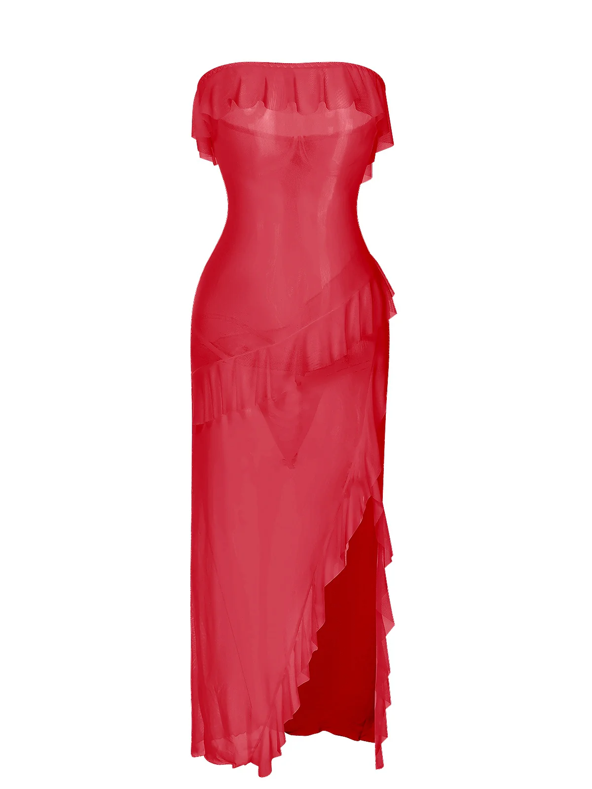 1930s Solid Ruffles Oblique Hem Bandeau Nightgown - Image 7