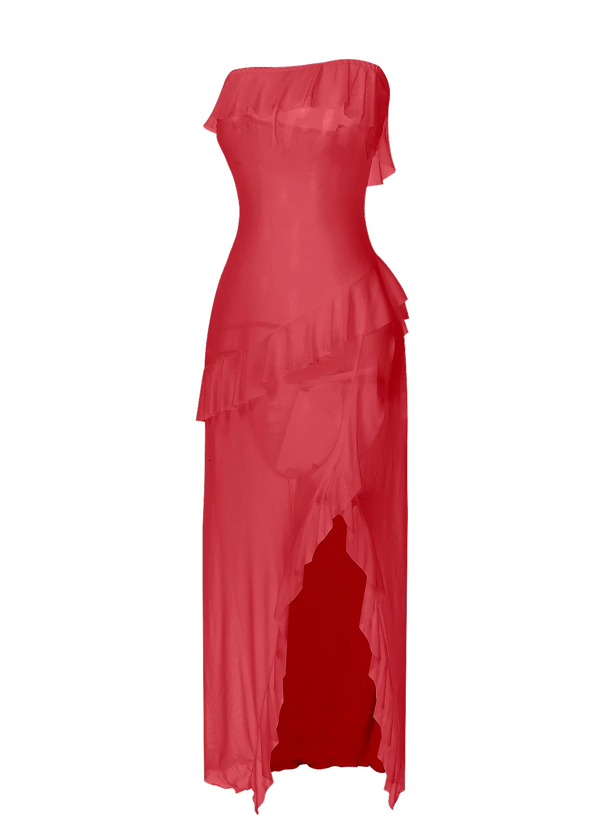 1930s Solid Ruffles Oblique Hem Bandeau Nightgown - Image 8