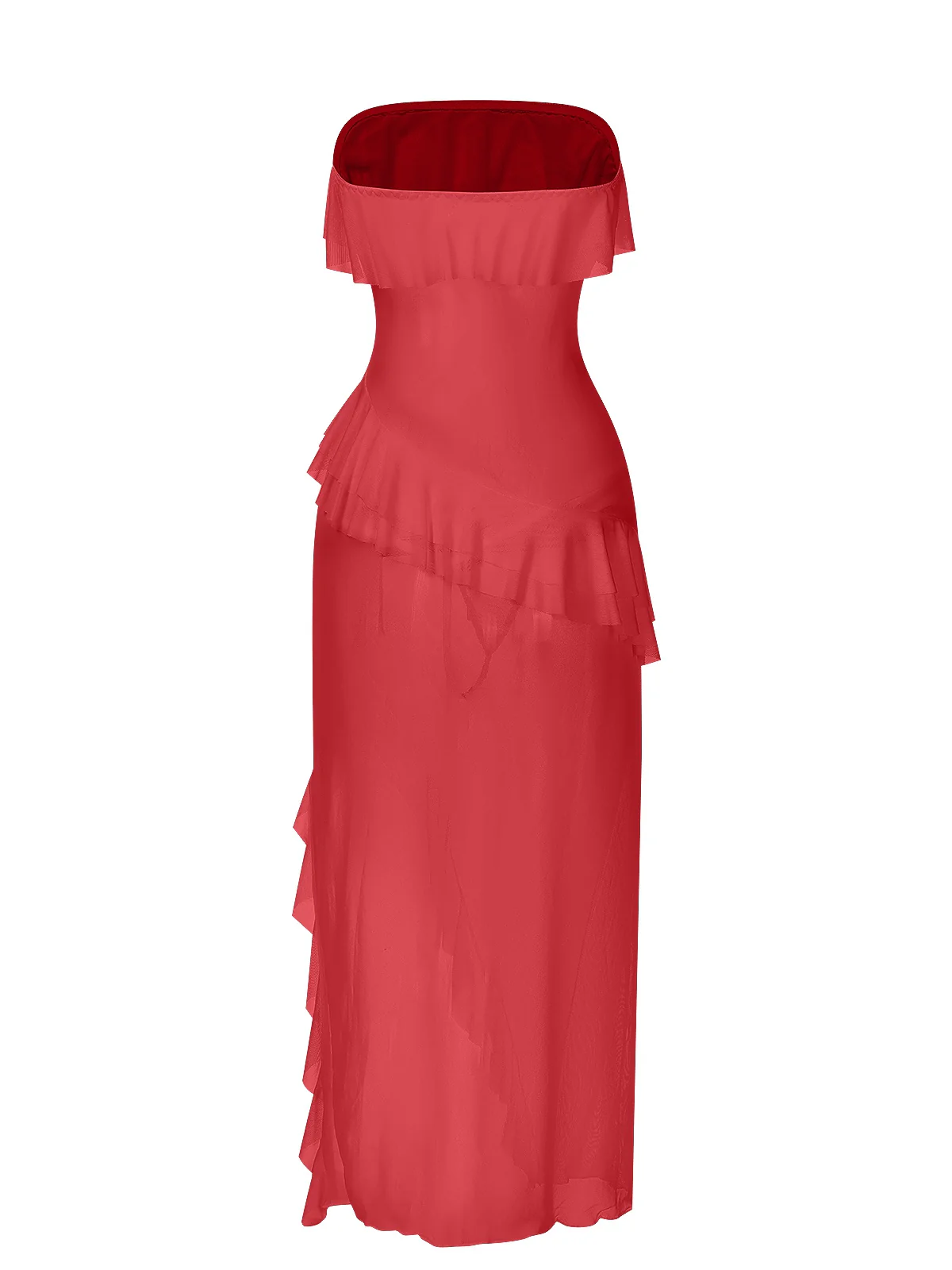 1930s Solid Ruffles Oblique Hem Bandeau Nightgown - Image 9