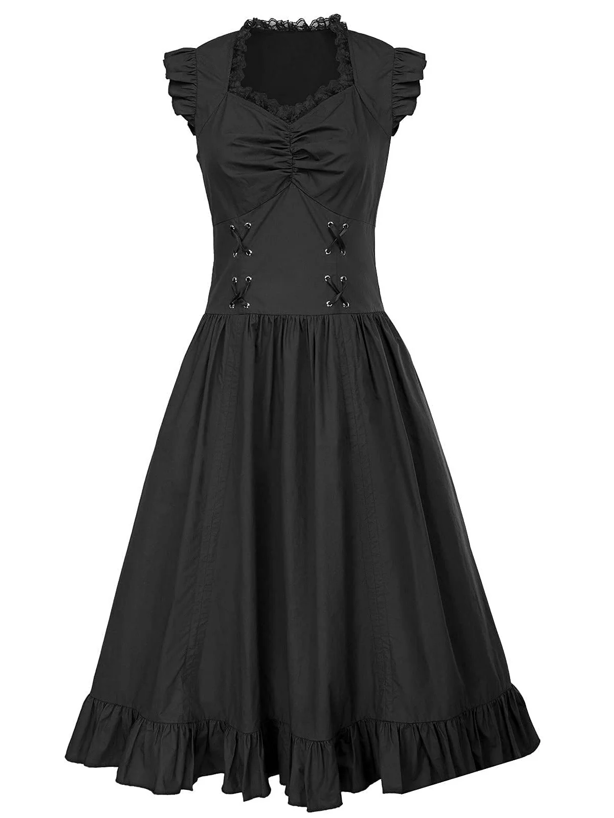 1930s Solid Ruffles Square Neck Steampunk Dress - Image 2