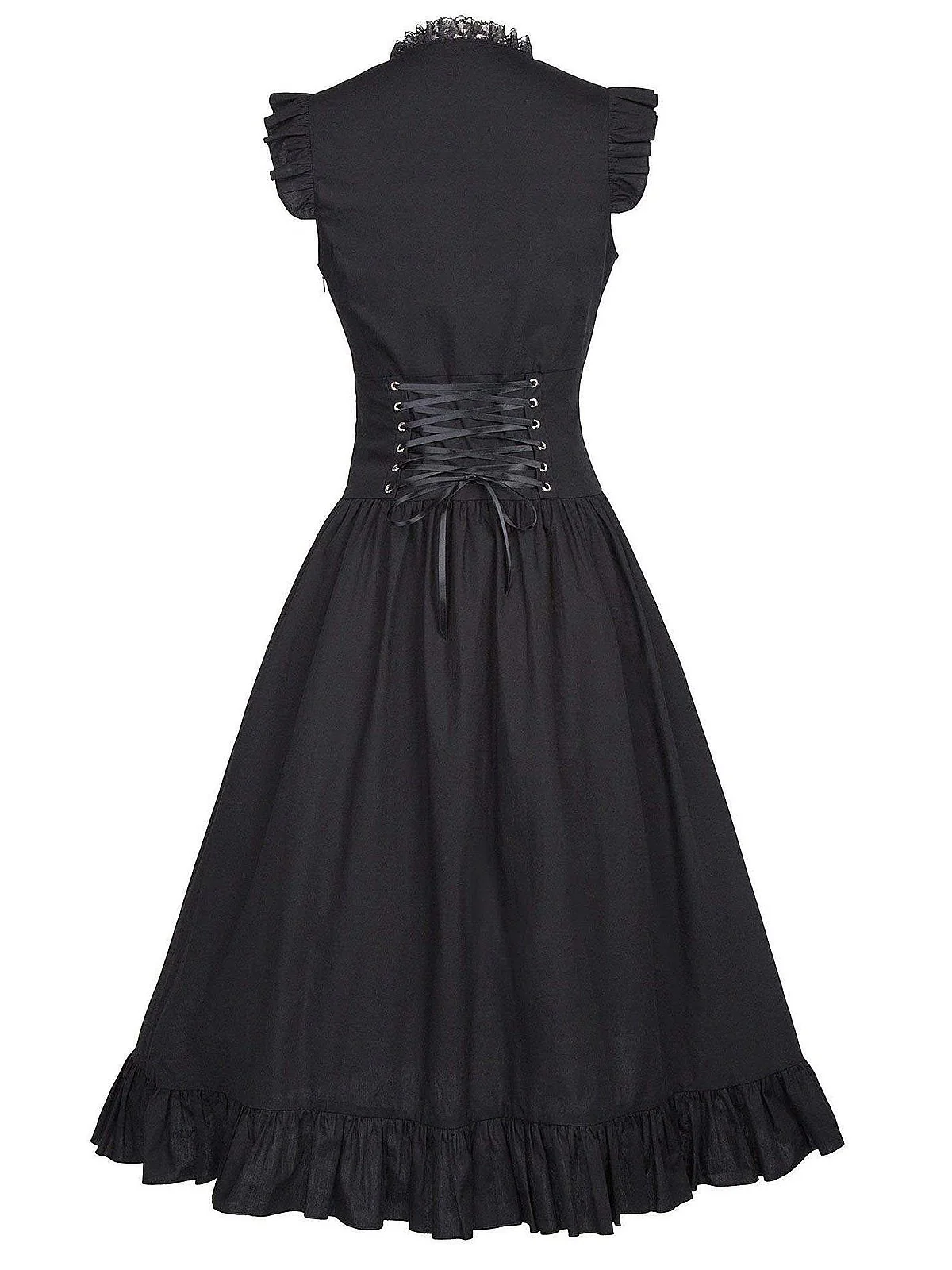 1930s Solid Ruffles Square Neck Steampunk Dress - Image 3