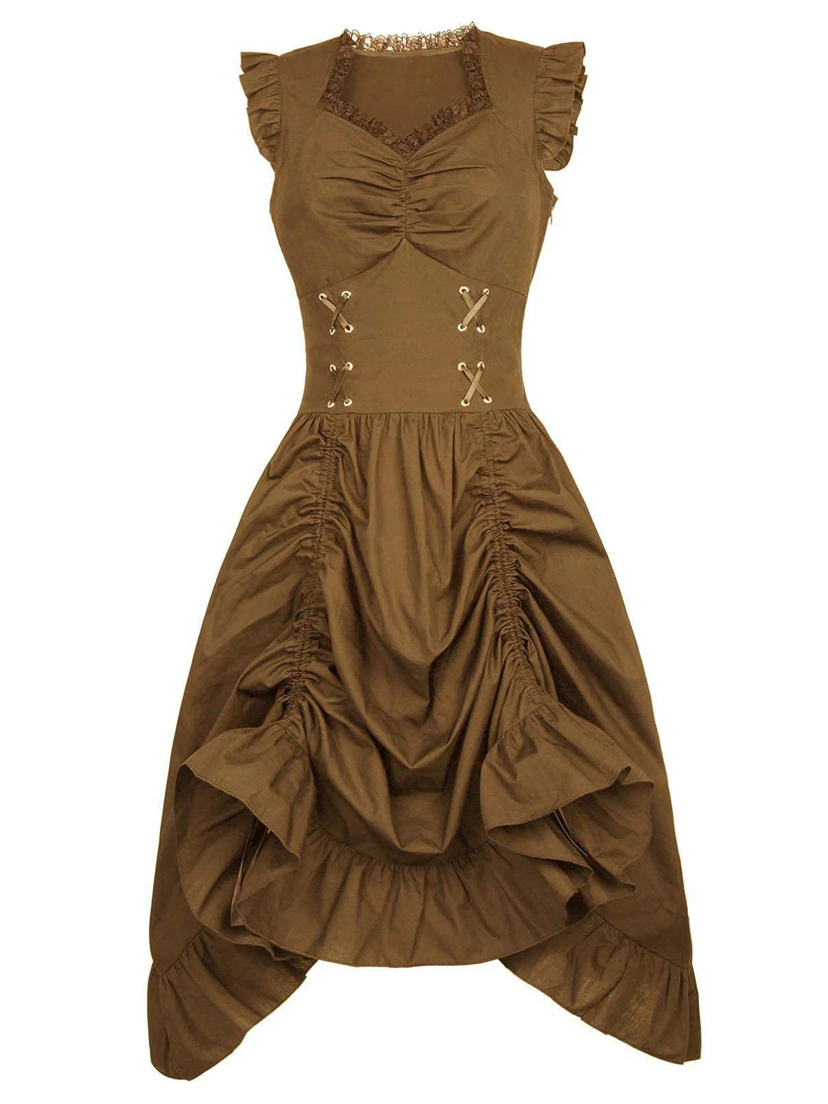 1930s Solid Ruffles Square Neck Steampunk Dress - Image 4