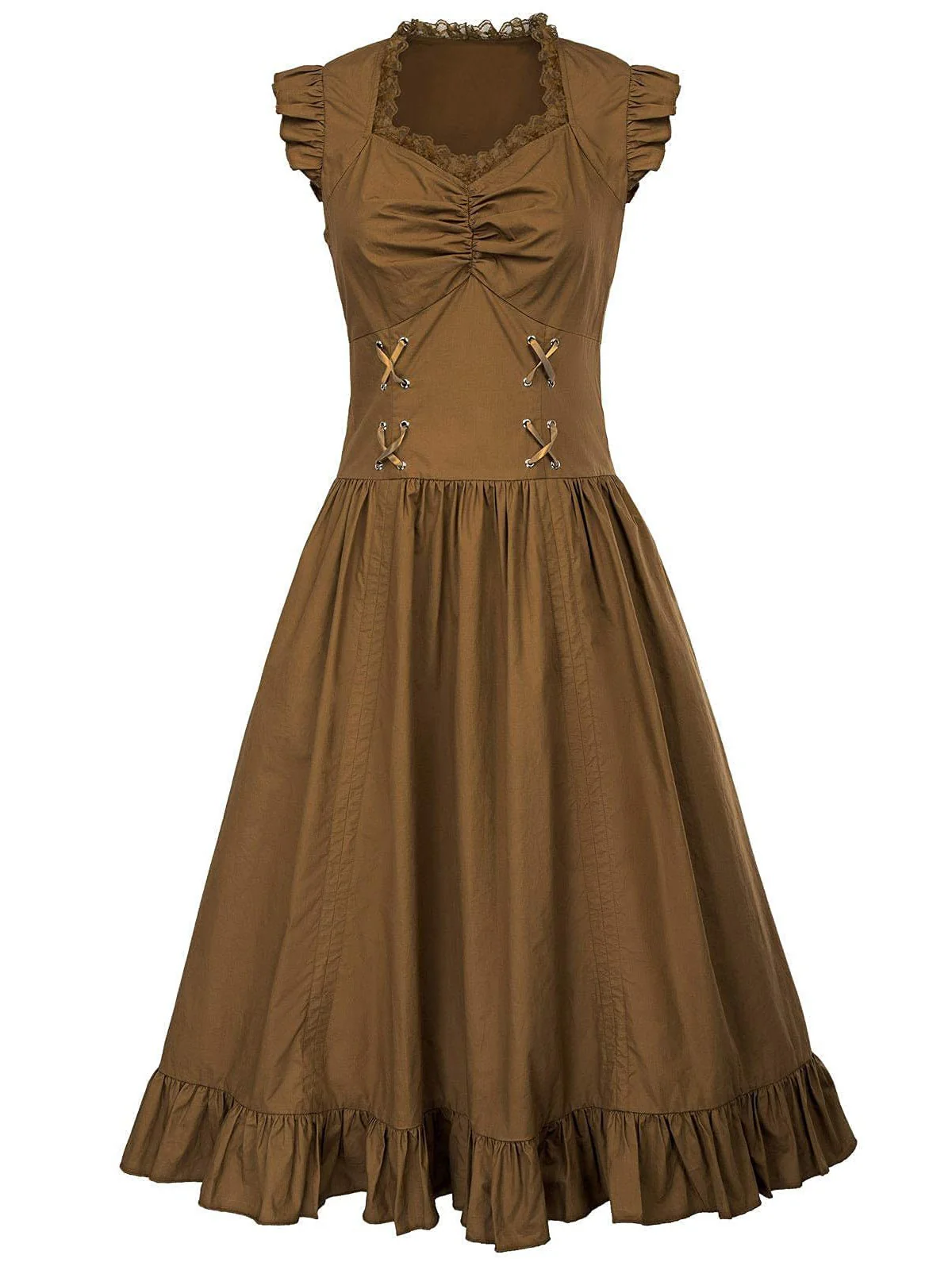 1930s Solid Ruffles Square Neck Steampunk Dress - Image 5