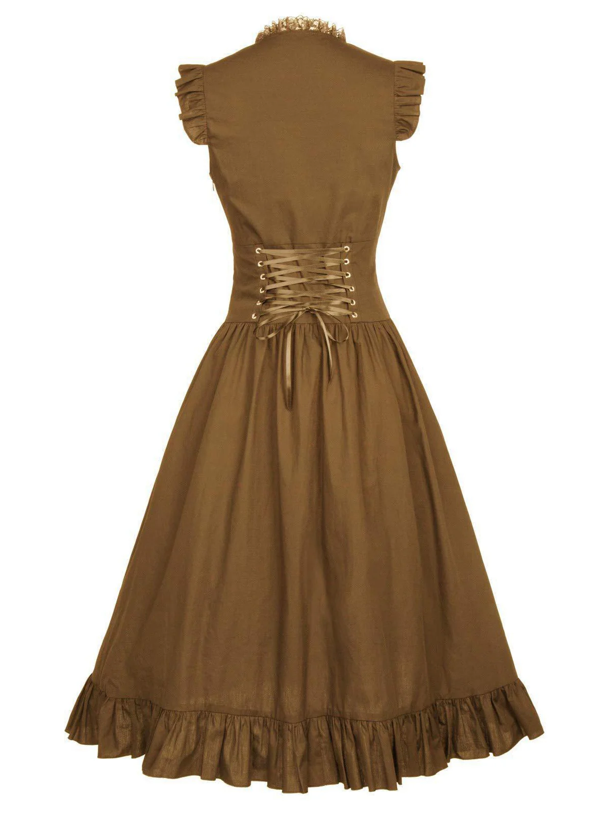 1930s Solid Ruffles Square Neck Steampunk Dress - Image 6