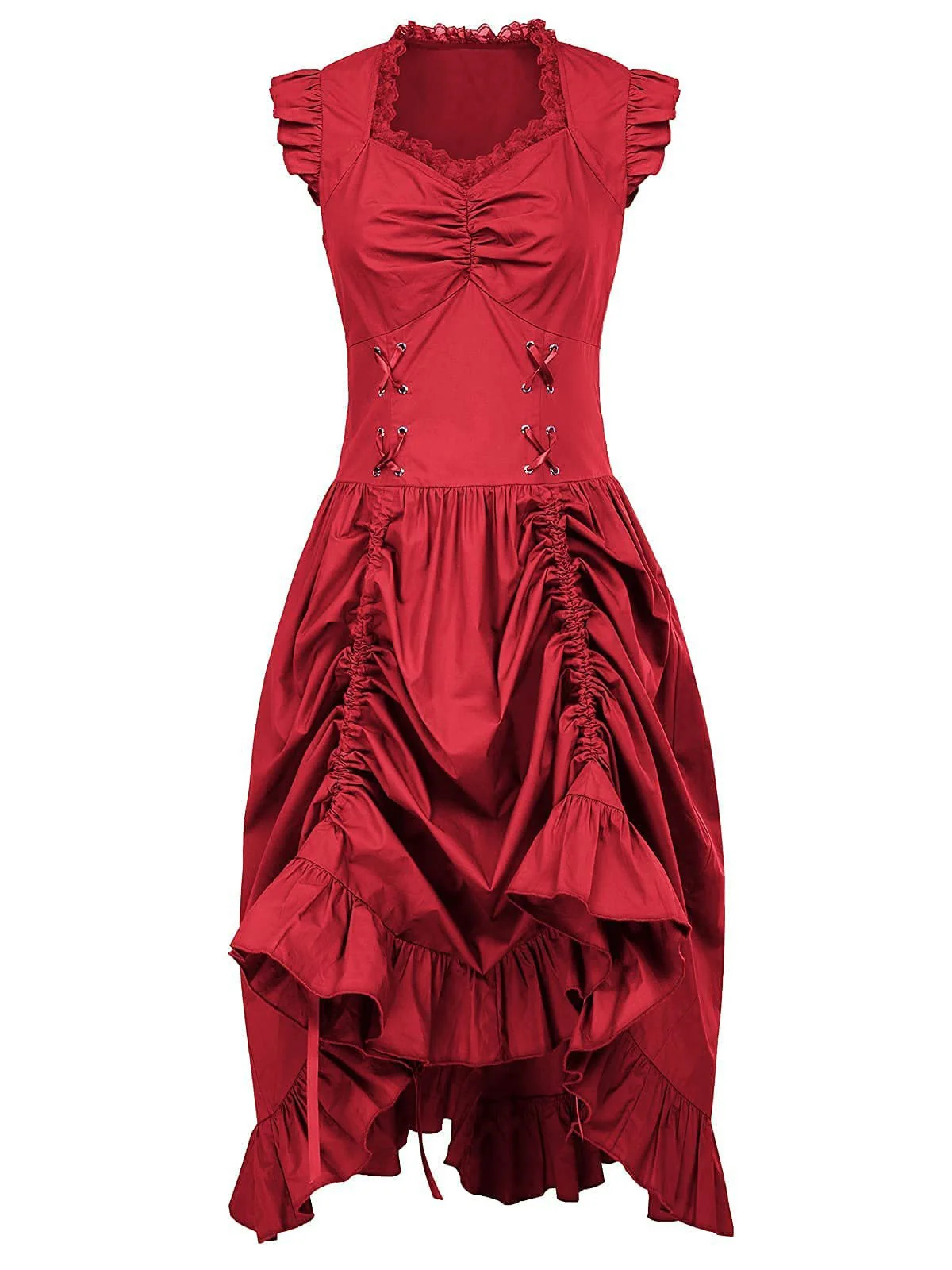 1930s Solid Ruffles Square Neck Steampunk Dress - Image 7