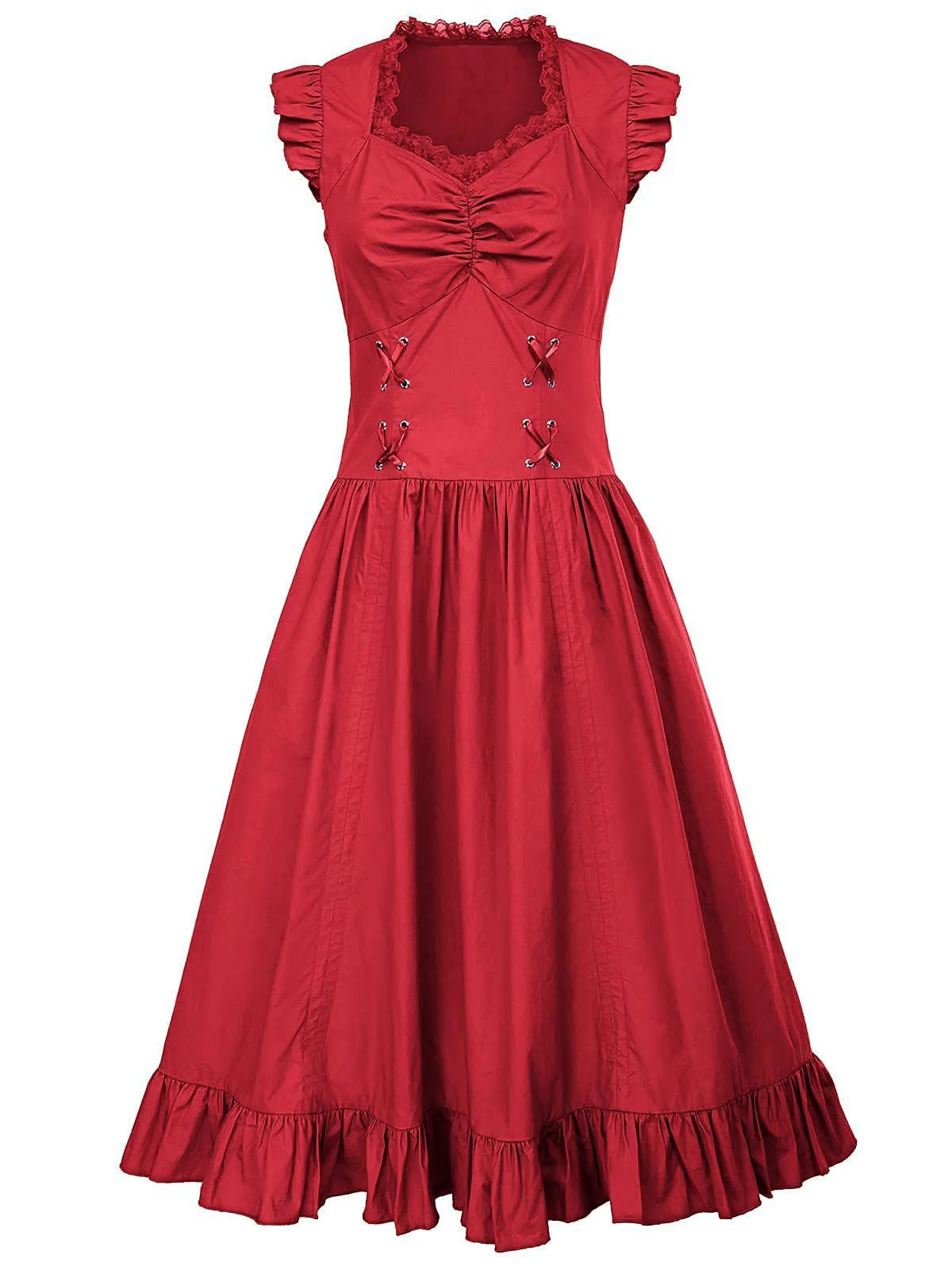 1930s Solid Ruffles Square Neck Steampunk Dress - Image 8