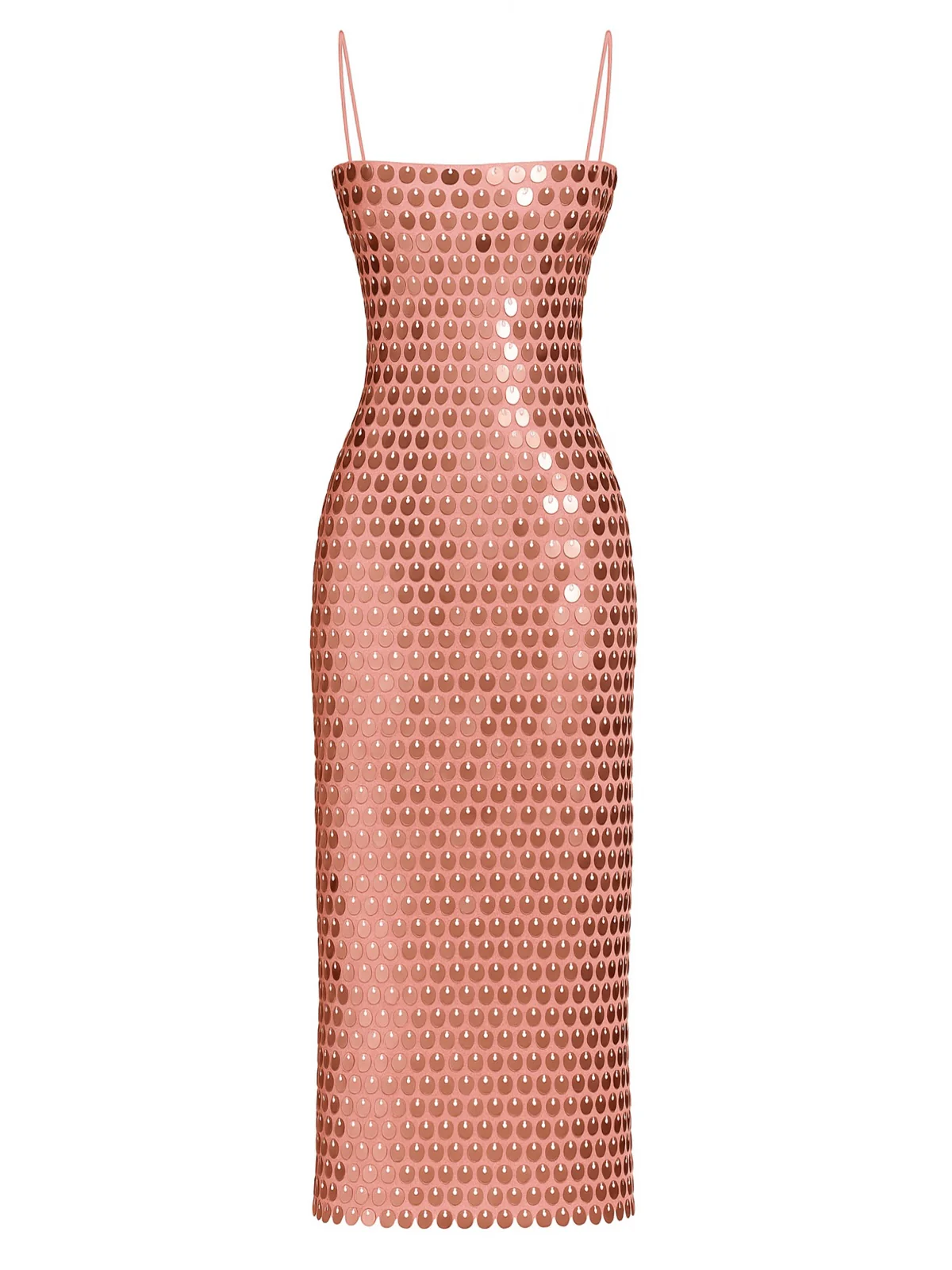 1930s Solid Sequined Back Slit Spaghetti Strap Dress - Image 2