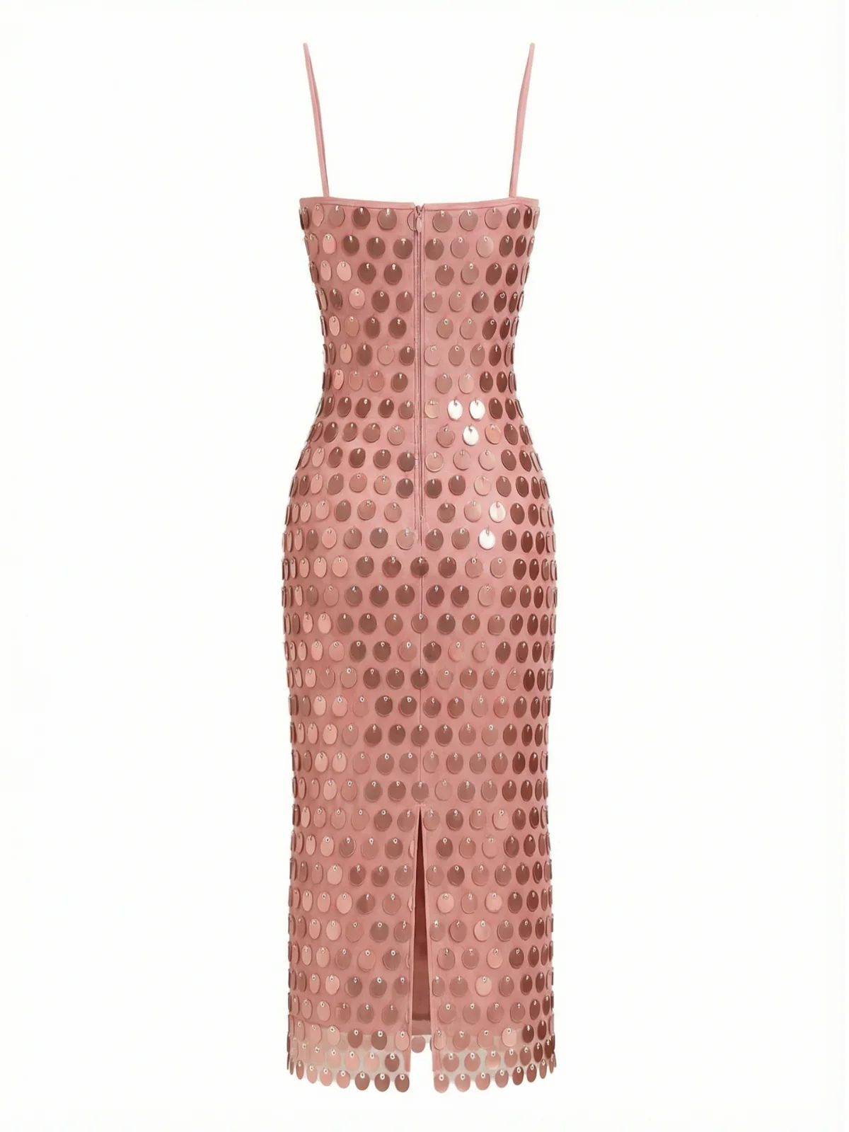 1930s Solid Sequined Back Slit Spaghetti Strap Dress - Image 3