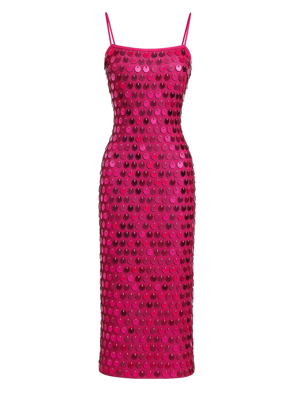 1930s Solid Sequined Back Slit Spaghetti Strap Dress - Image 5