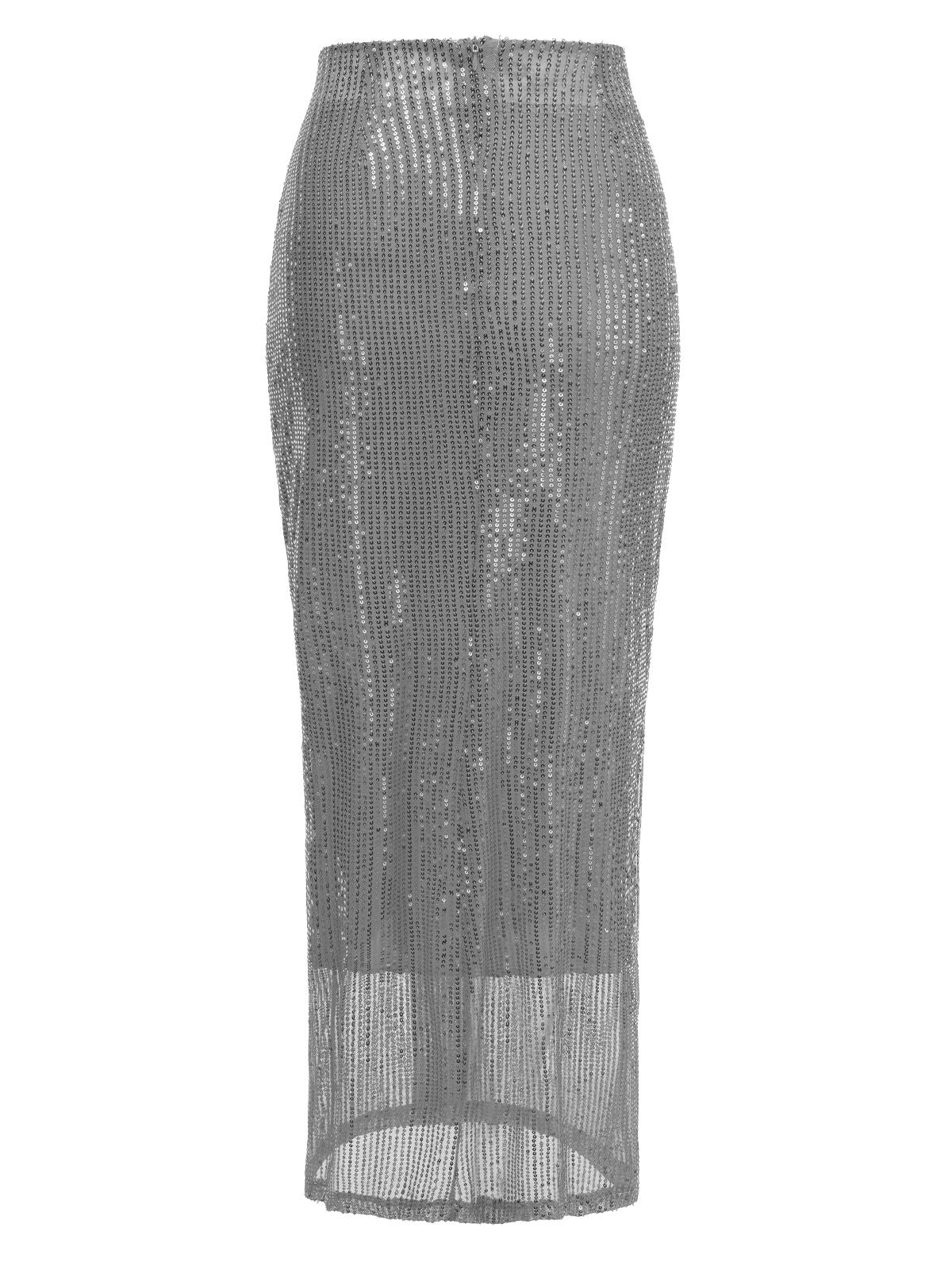 1930s Solid Sequined Split Long Skirt - Image 10