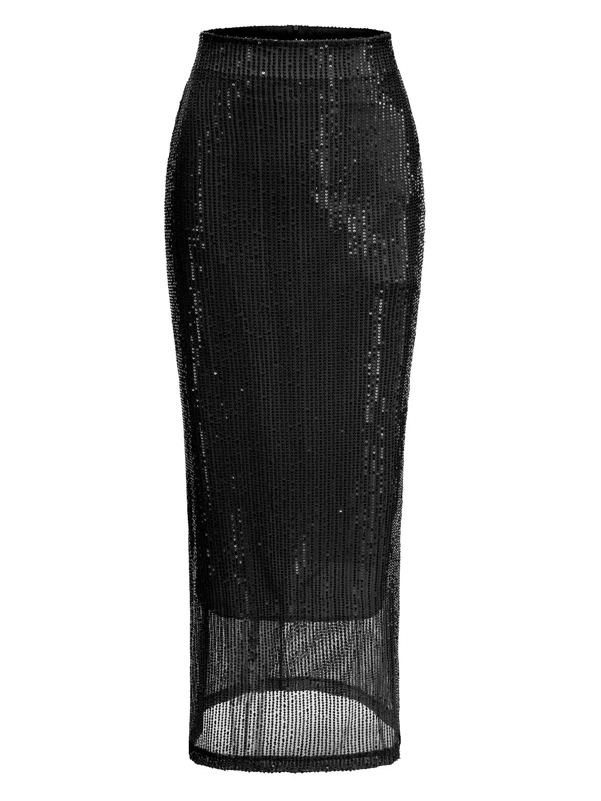 1930s Solid Sequined Split Long Skirt - Image 6