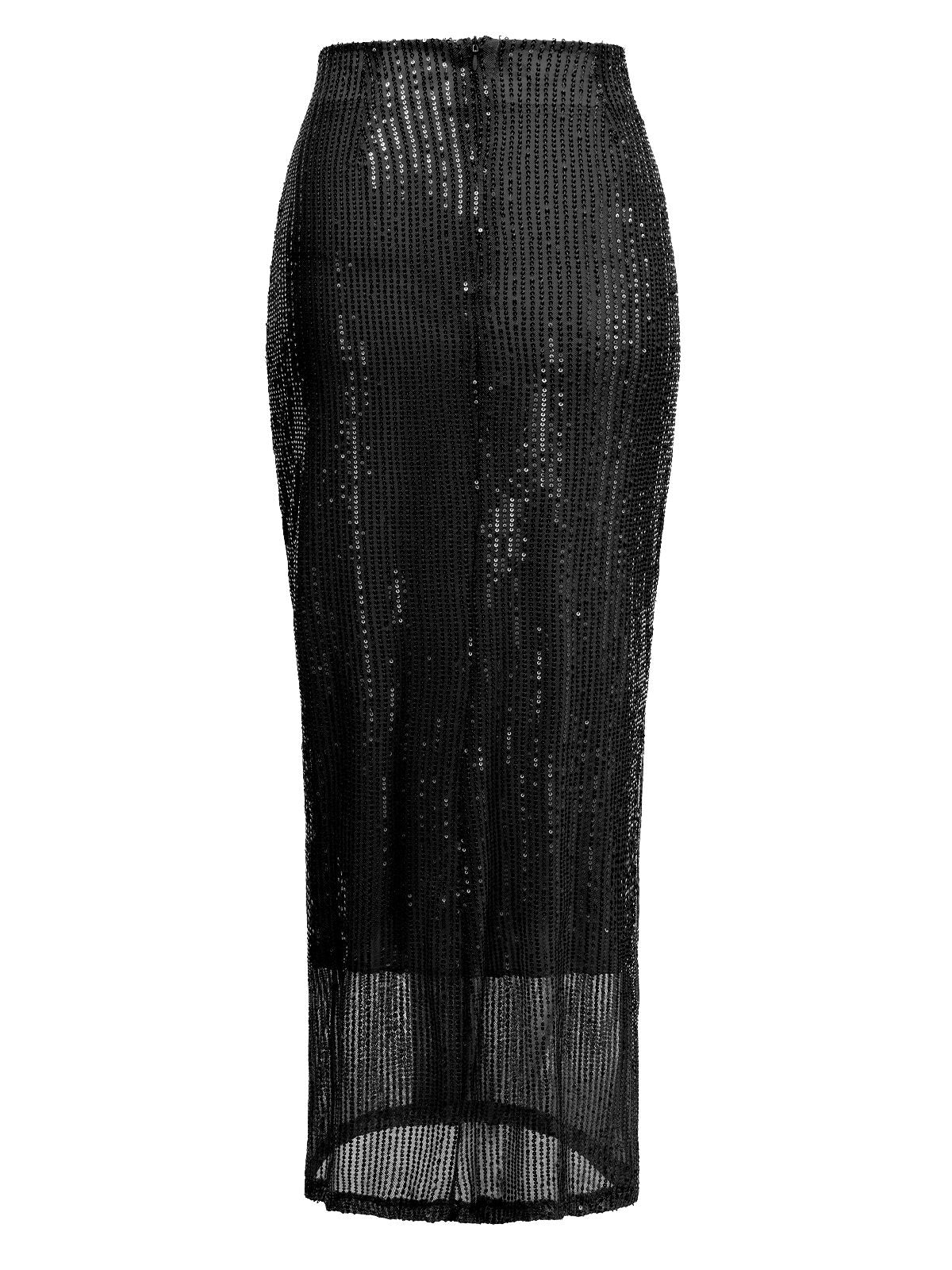 1930s Solid Sequined Split Long Skirt - Image 7