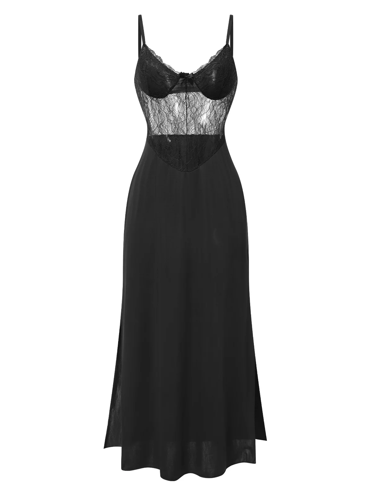 1930s Solid Spaghetti Strap Lace Chiffon Nightdress - Image 5