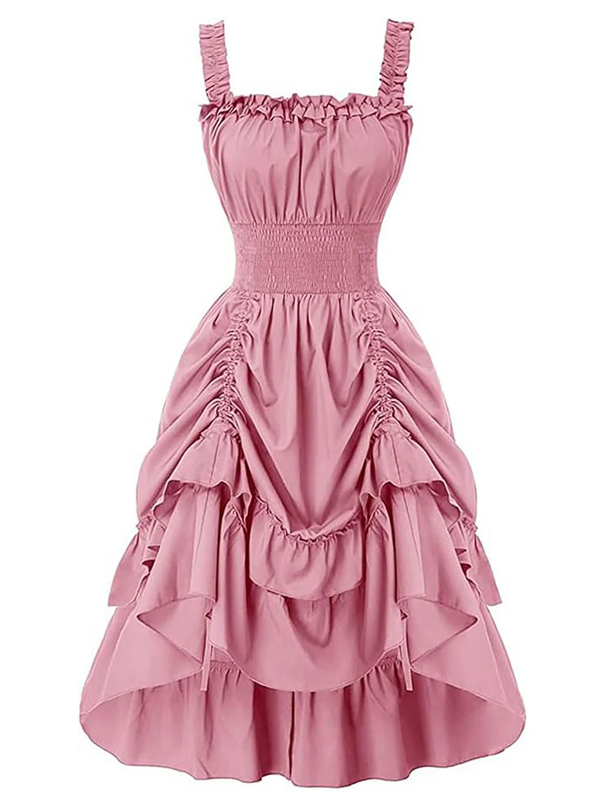 1930s Solid Square Neck Drawstring Layered Dress - Image 10