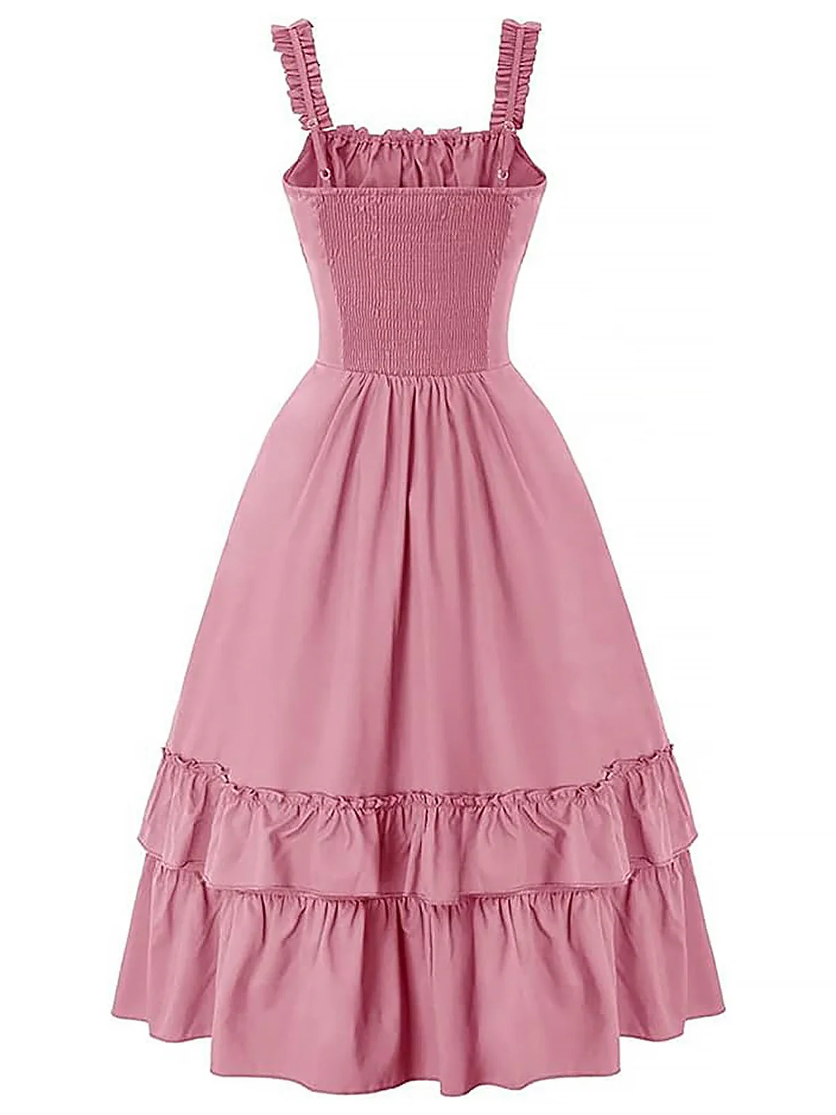 1930s Solid Square Neck Drawstring Layered Dress - Image 11